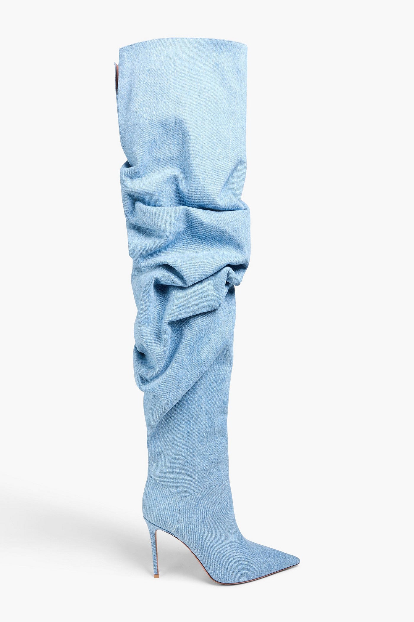 Amina Muaddi Jahleel Denim Thigh Boots Light Denim Women's