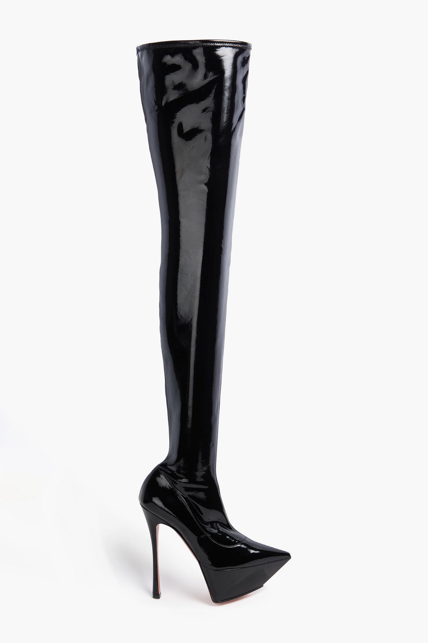 Amina Muaddi Yigit Latex Platform Thigh Boots Black Women's