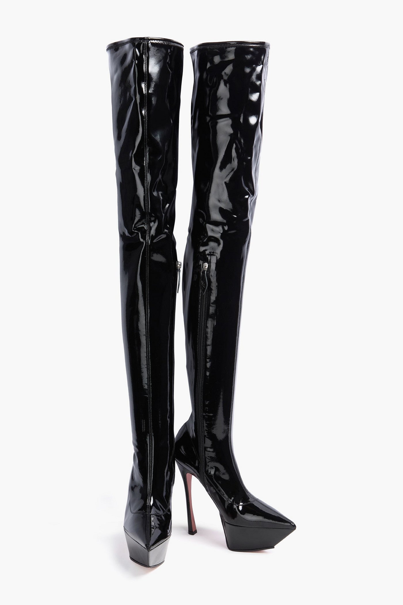 Amina Muaddi Yigit Latex Platform Thigh Boots Black Women's