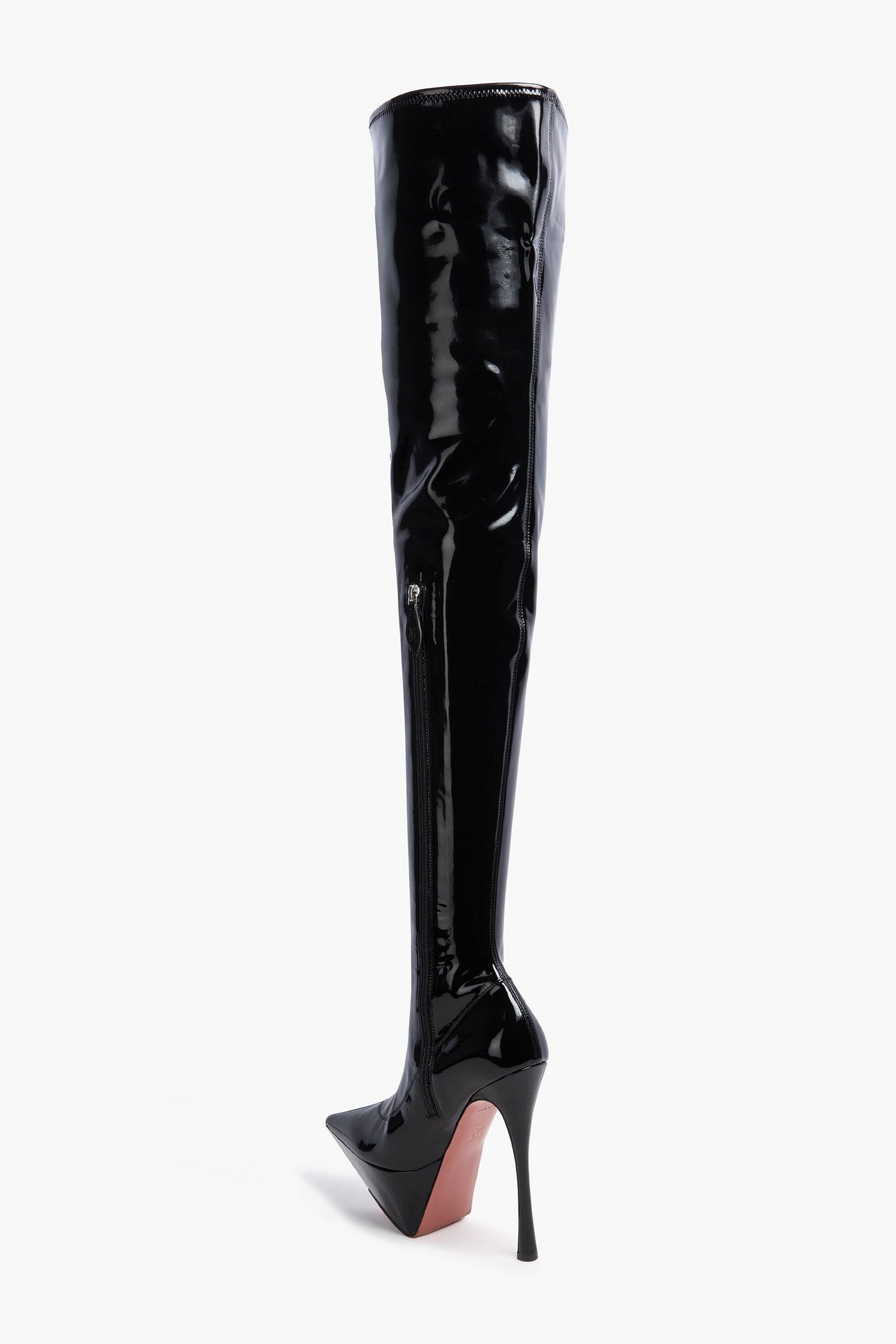 Amina Muaddi Yigit Latex Platform Thigh Boots Black Women's