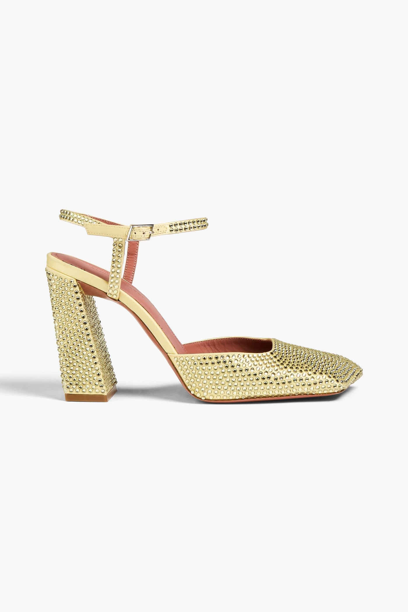 Amina Muaddi Charlotte Crystal-Embellished Satin Pumps Pastel Yellow Women's