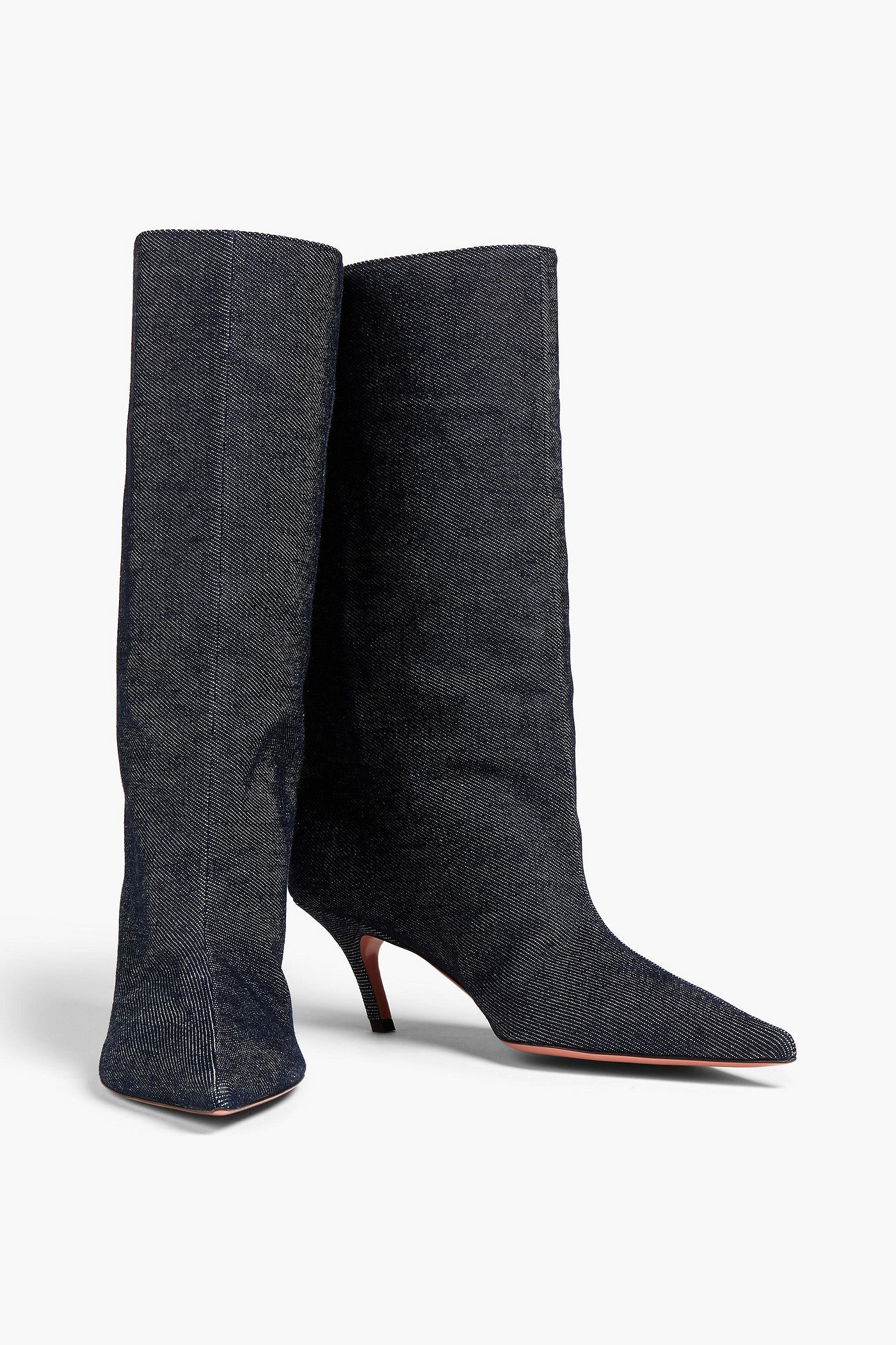 Amina Muaddi Fiona 60 Denim Boots Dark Denim Women's