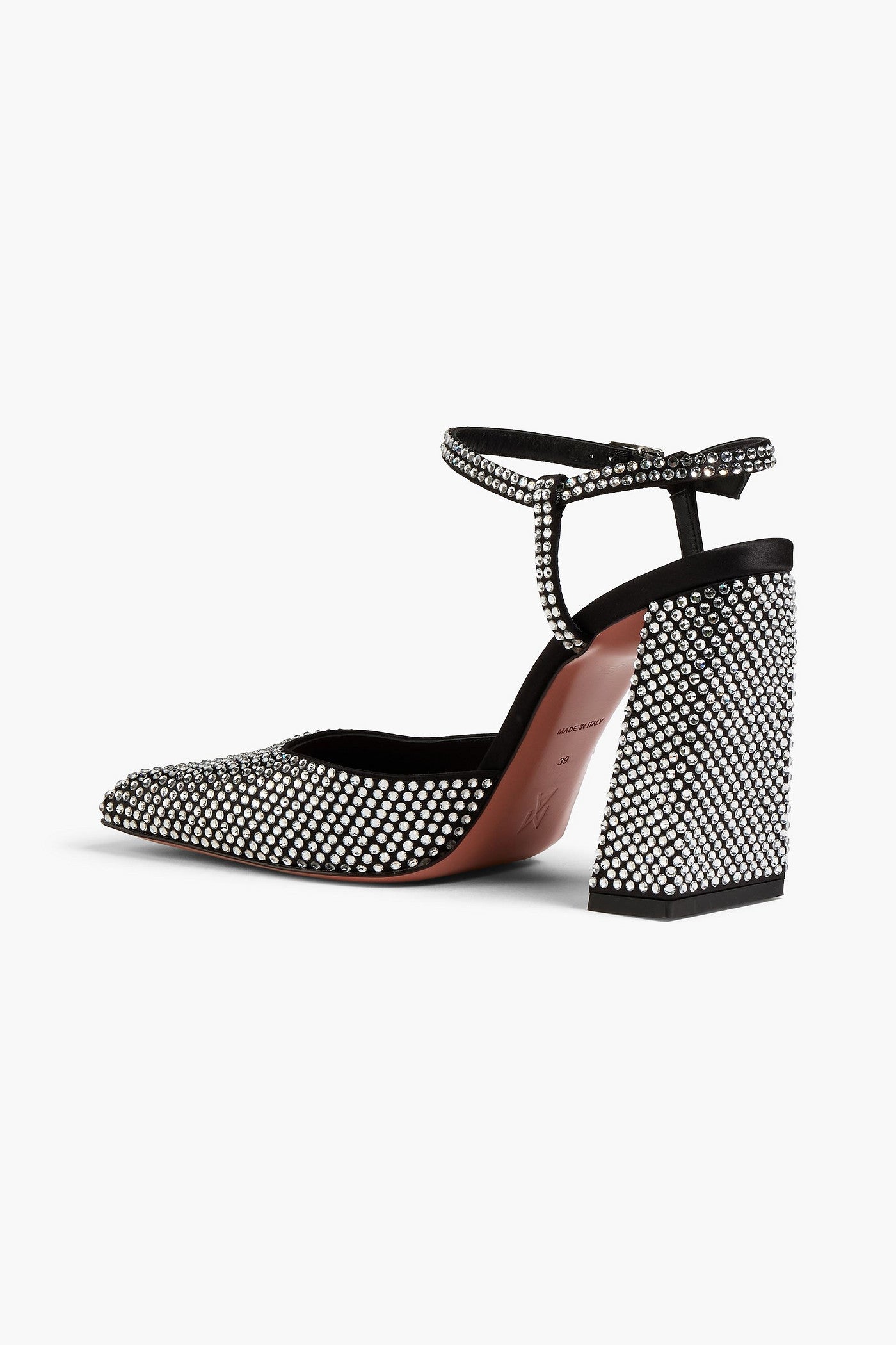 Amina Muaddi Charlotte Crystal-Embellished Satin Pumps Black Women's