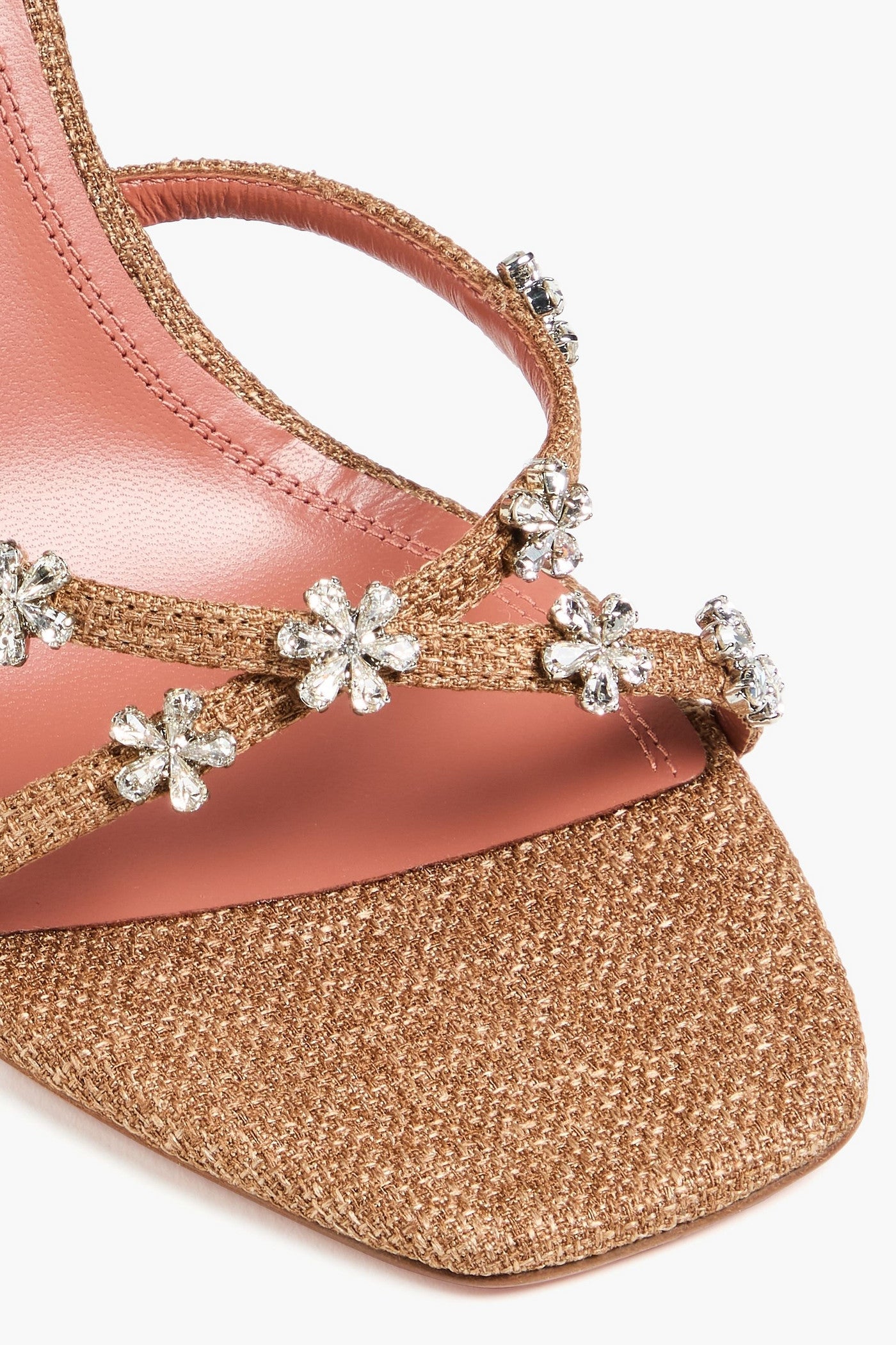 Amina Muaddi Lily 95 Crystal-Embellished Canvas Mules Brown Women's