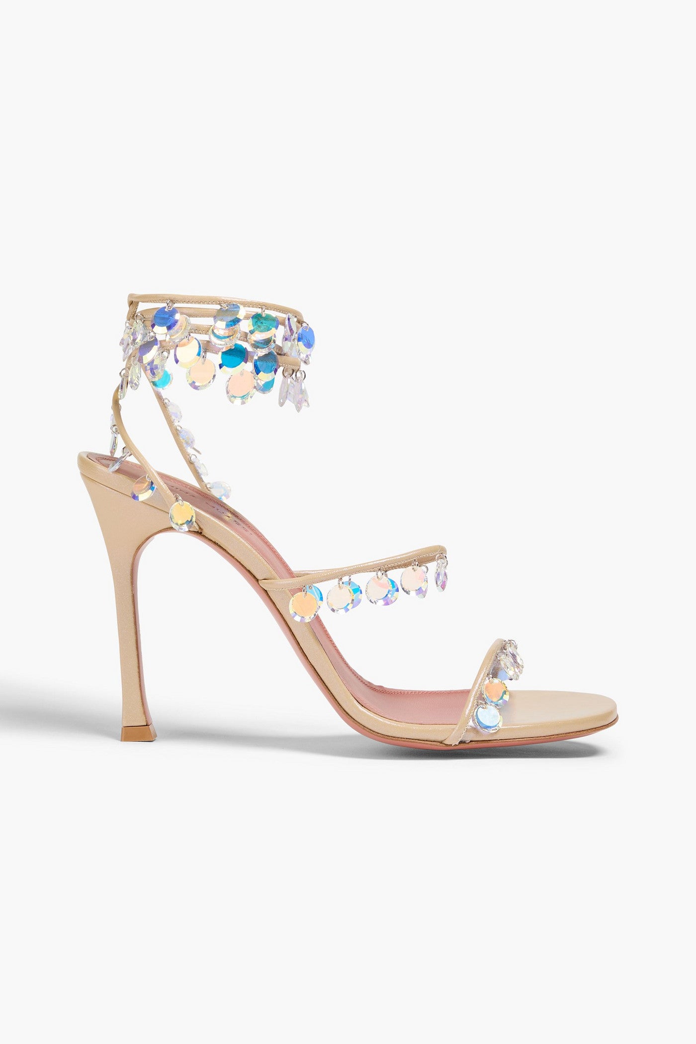 Amina Muaddi Tina 105 Crystal-Embellished Leather Sandals Beige Women's