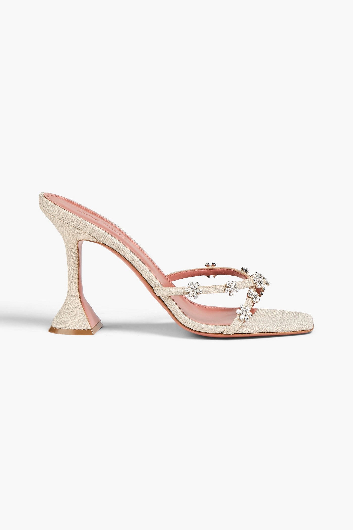 Amina Muaddi Lily Crystal-Embellished Canvas Mules Beige Women's