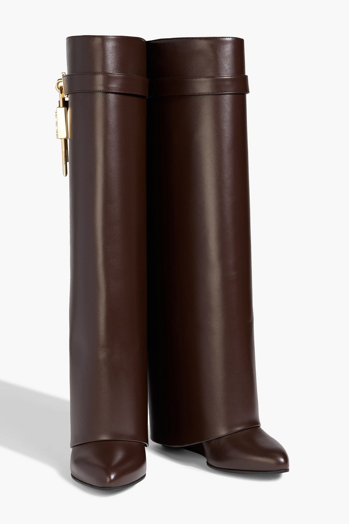 Givenchy Shark Lock Leather Knee Boots Brown Women's