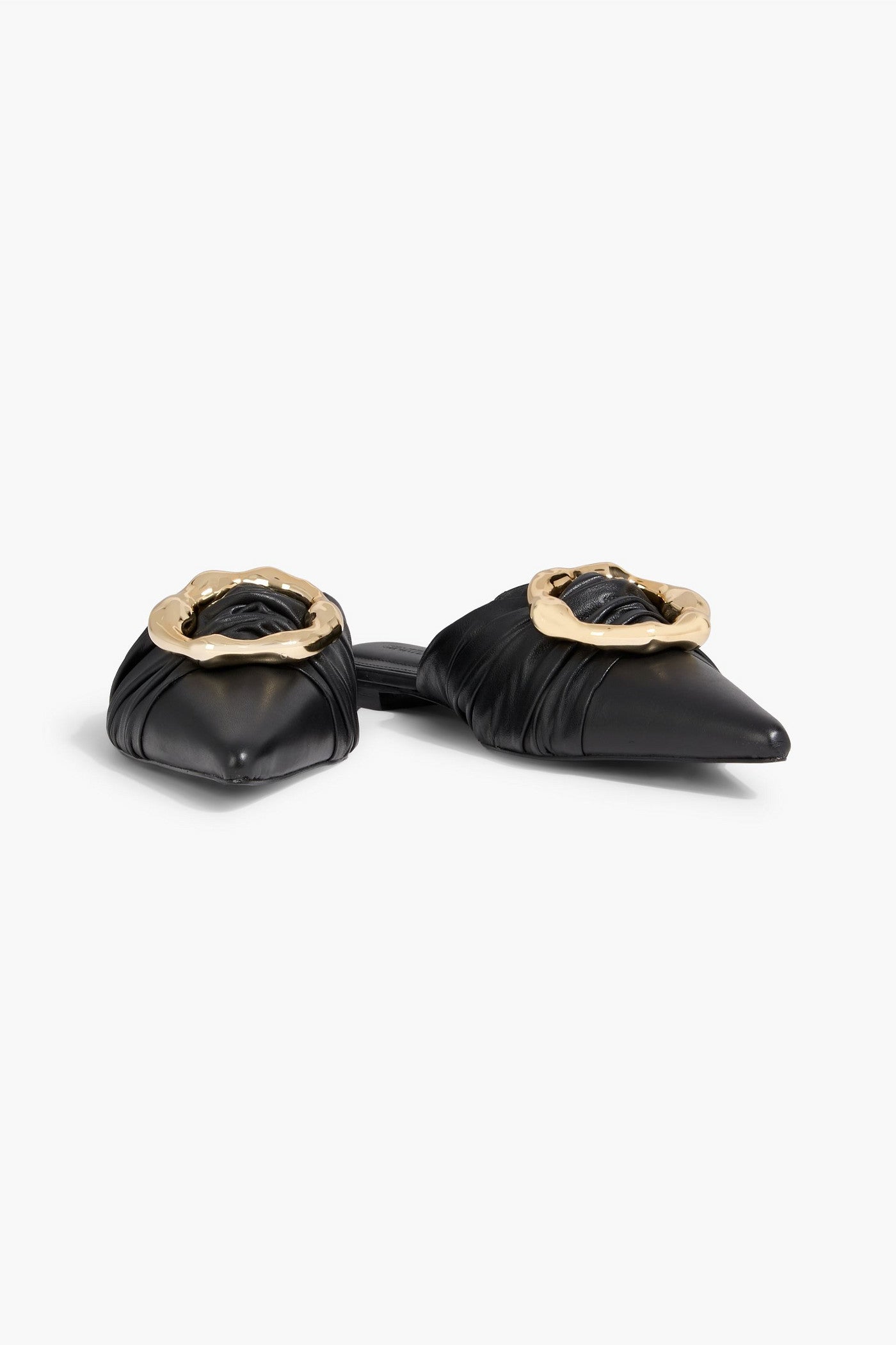 Simkhai Belle Embellished Leather Point-Toe Flats Black Women's