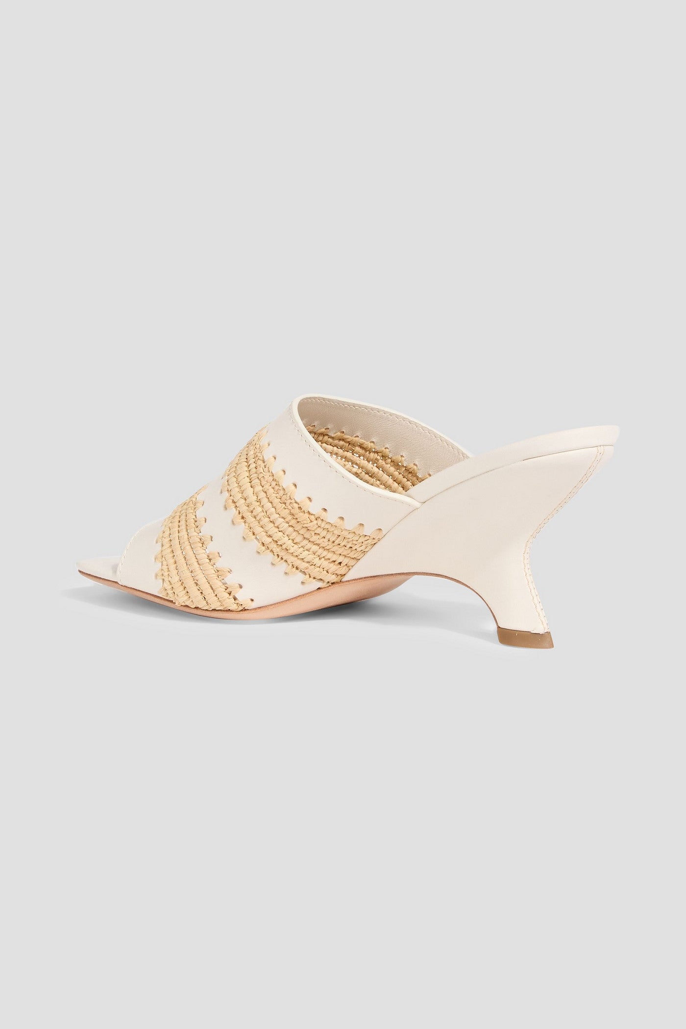 Simkhai Shadow Leather And Raffia Wedge Mules Off-White Women's