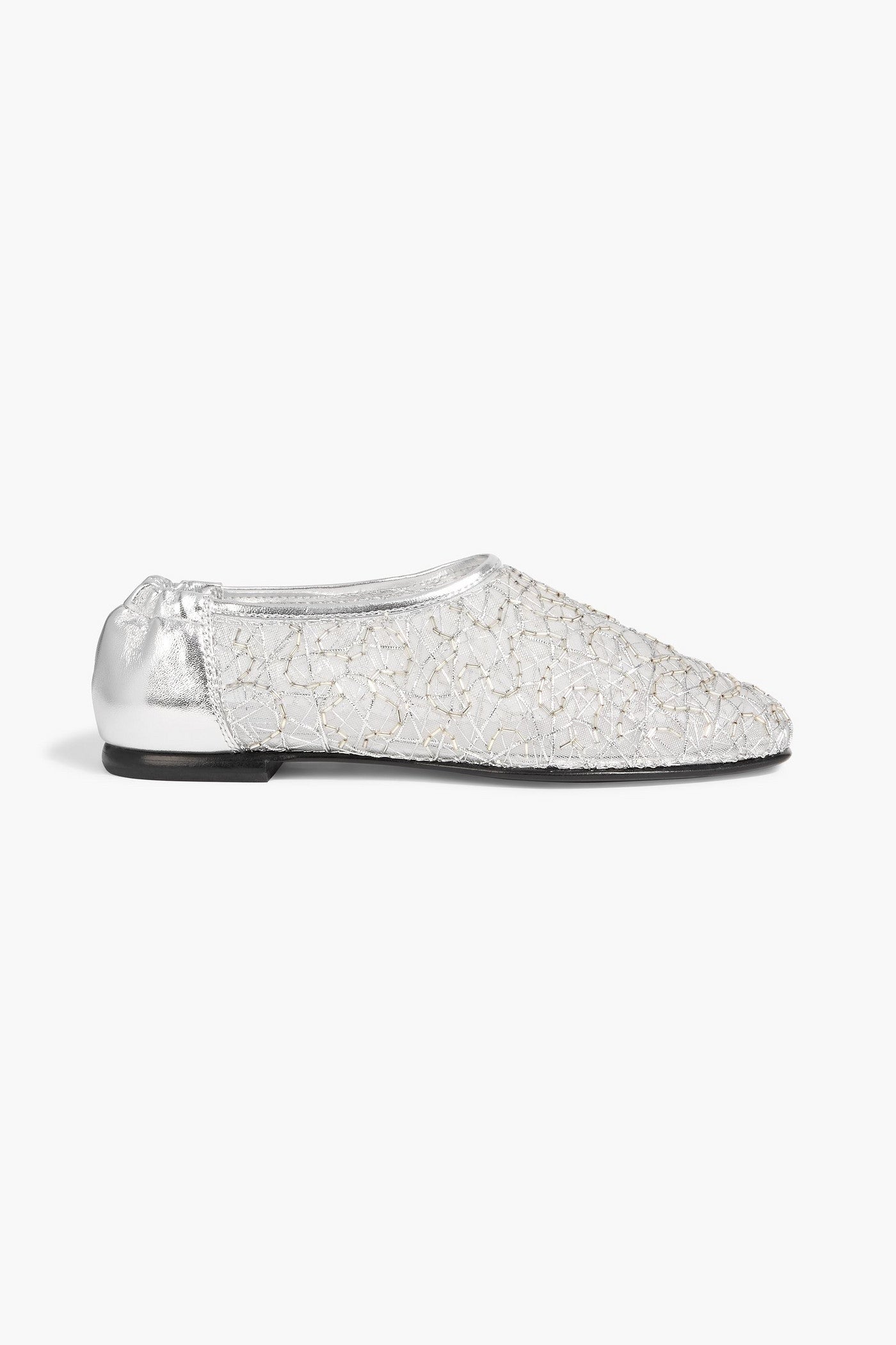 Simkhai Eden Embellished Metallic Leather And Mesh Ballet Flats Silver Women's