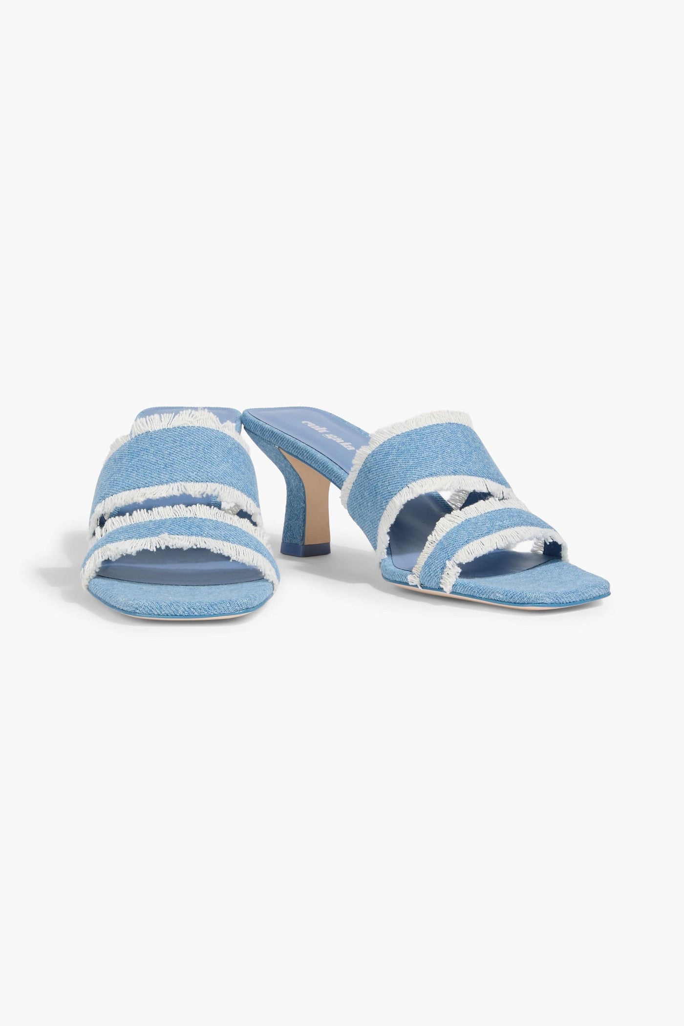 Cult Gaia Fae Frayed Denim Mules Light Denim Women's