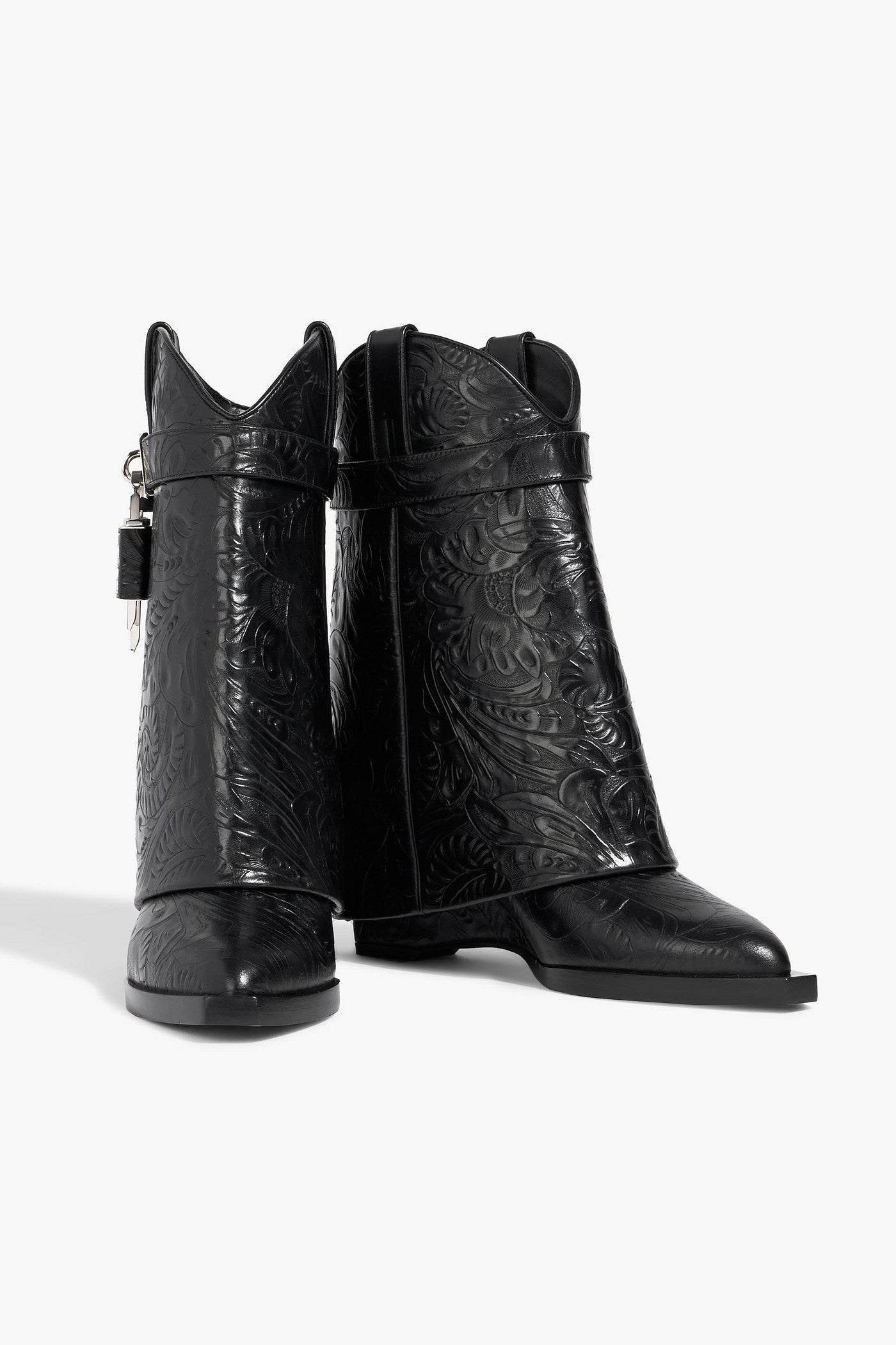 Givenchy Shark Lock Embossed Leather Cowboy Boots Black Women's