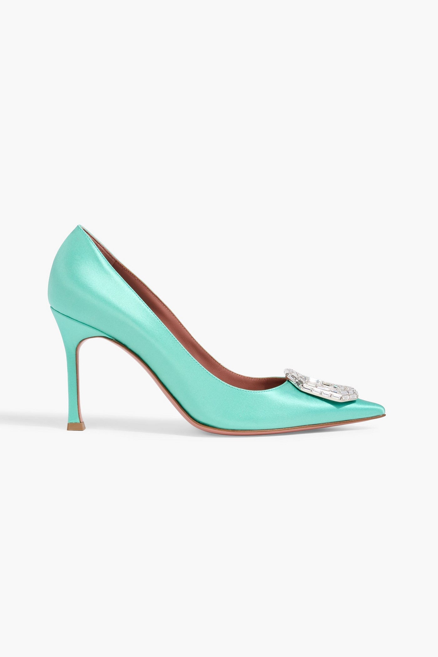 Amina Muaddi Camelia 90 Crystal-Embellished Satin Pumps Mint Women's