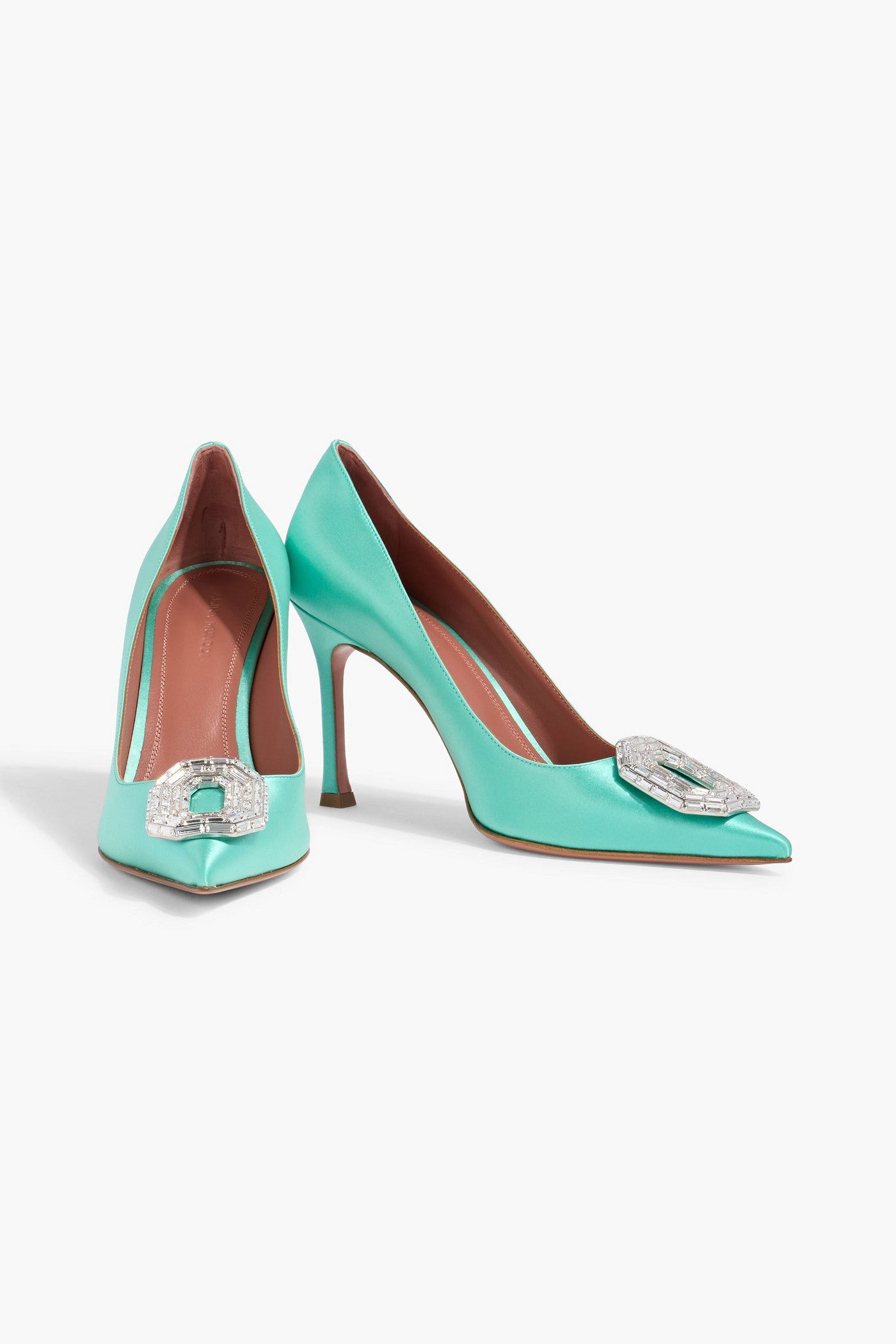 Amina Muaddi Camelia 90 Crystal-Embellished Satin Pumps Mint Women's