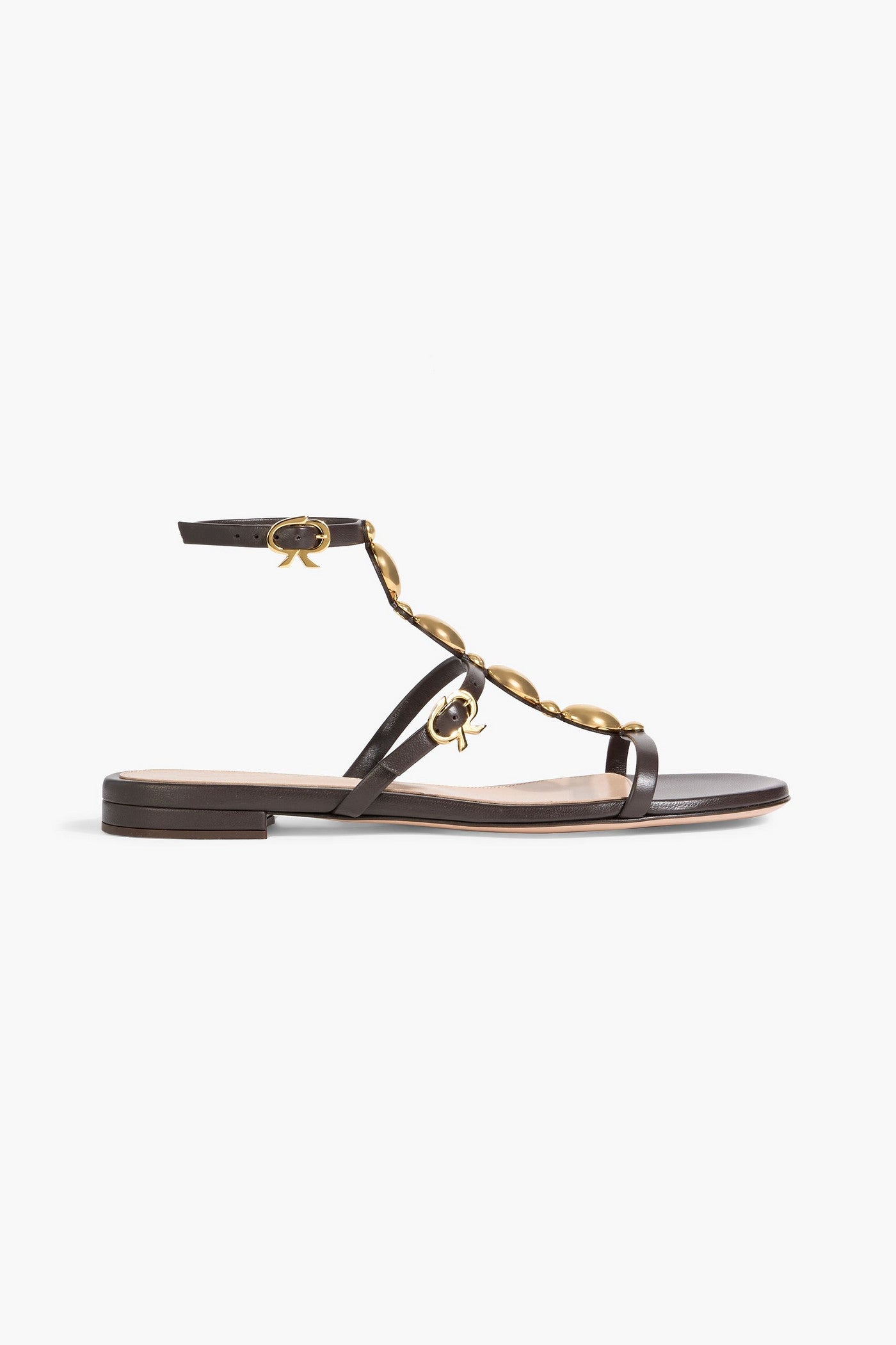 Gianvito Rossi Kalinda Embellished Leather Sandals Dark Brown Women's