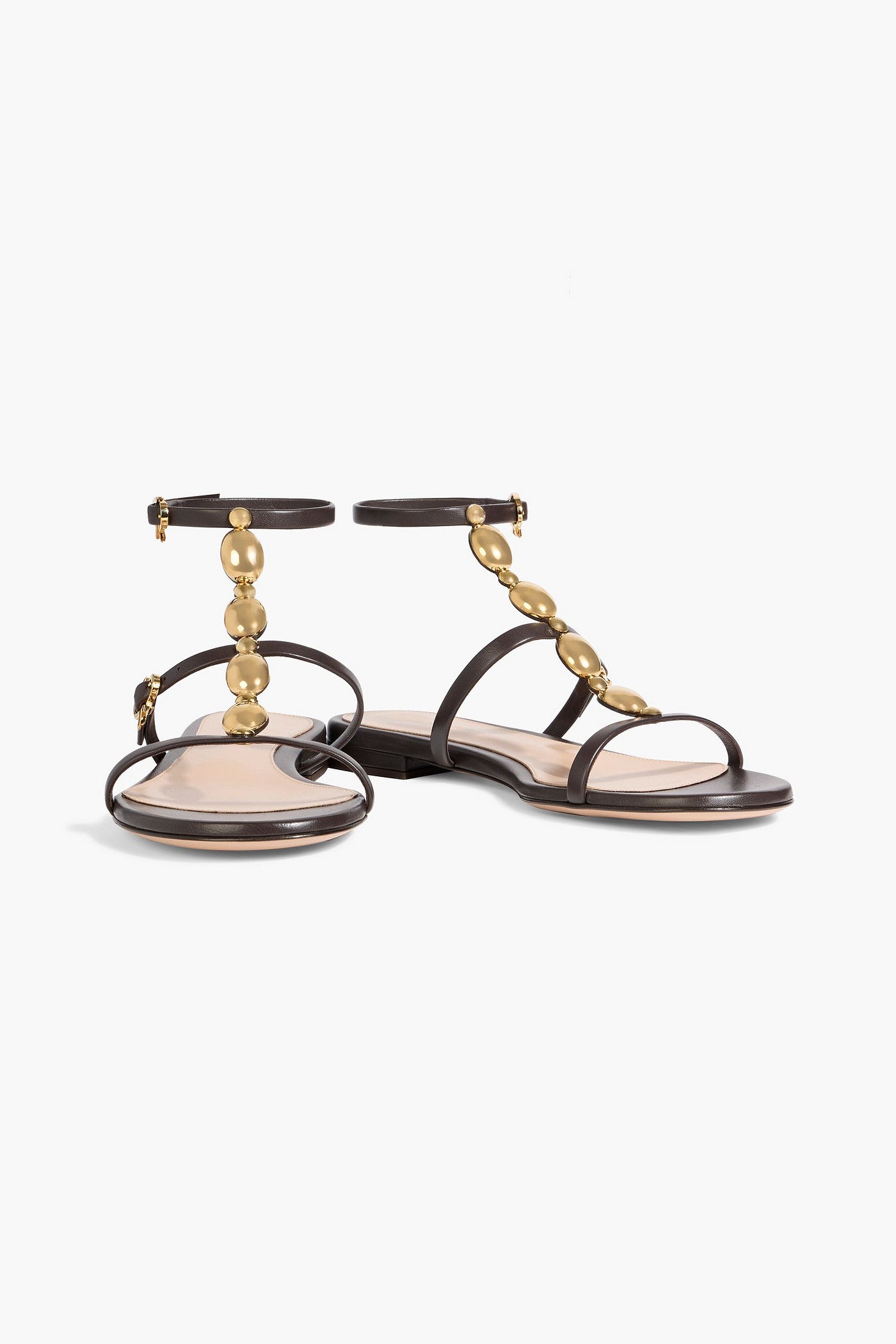 Gianvito Rossi Kalinda Embellished Leather Sandals Dark Brown Women's