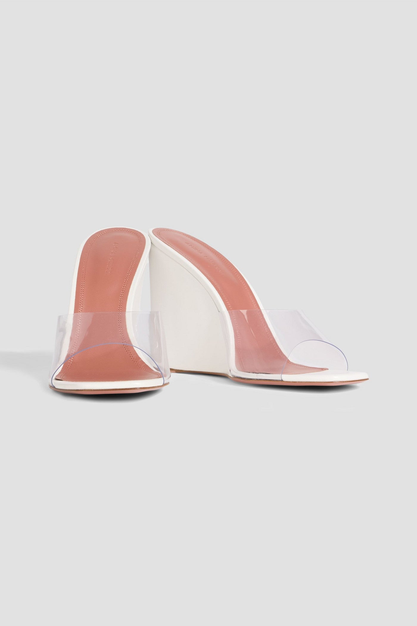 Amina Muaddi Lupita Leather And Pvc Wedge Mules Clear Women's