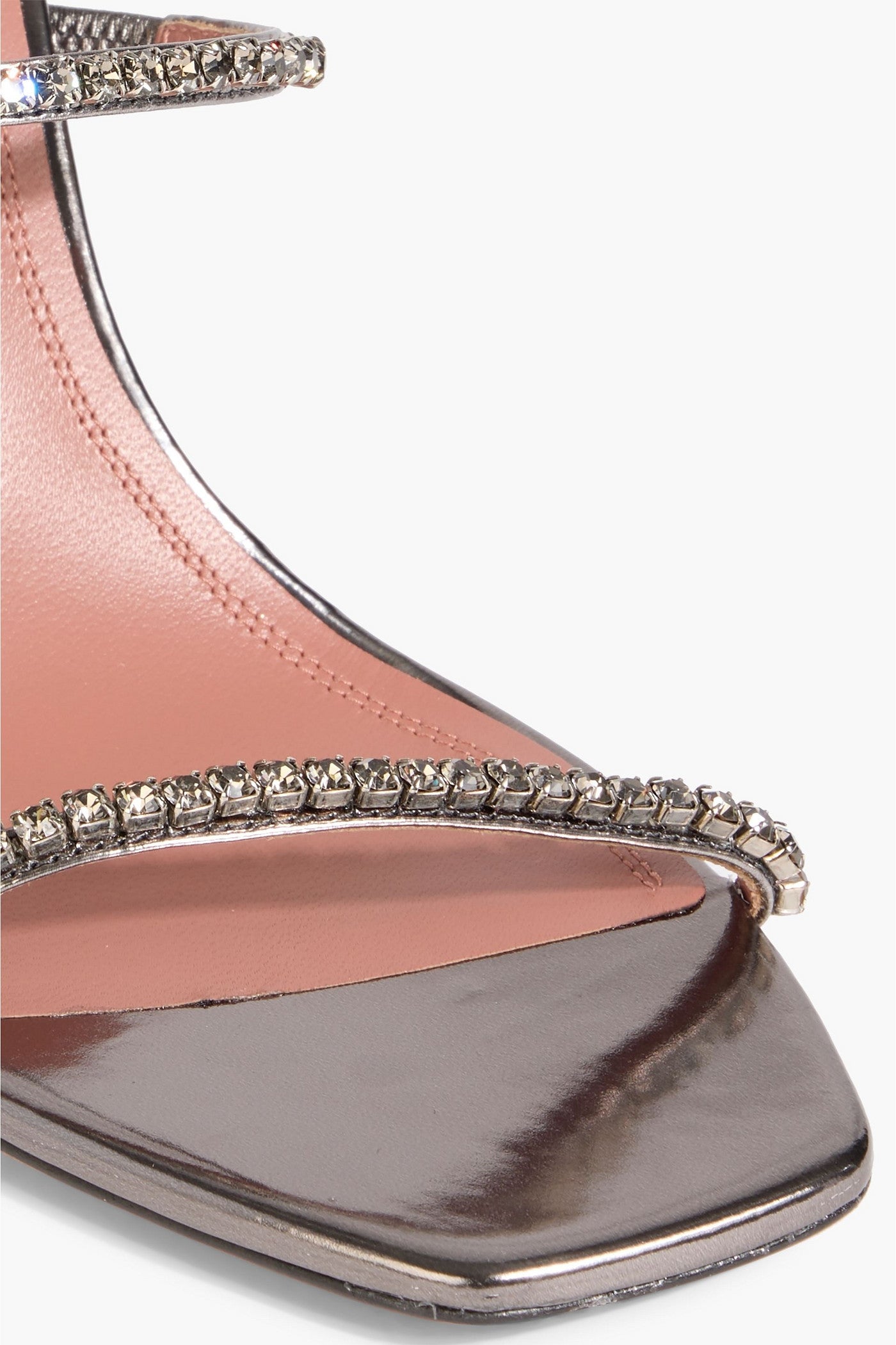 Amina Muaddi Gilda Crystal-Embellished Mirrored-Leather Sandals Gunmetal Women's