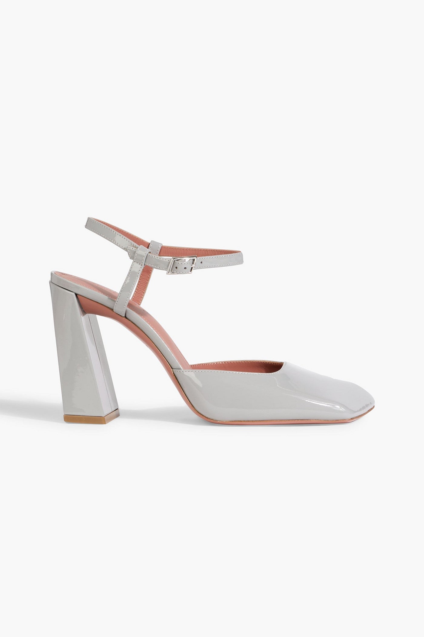 Amina Muaddi Charlotte 95 Patent-Leather Pumps Gray Women's