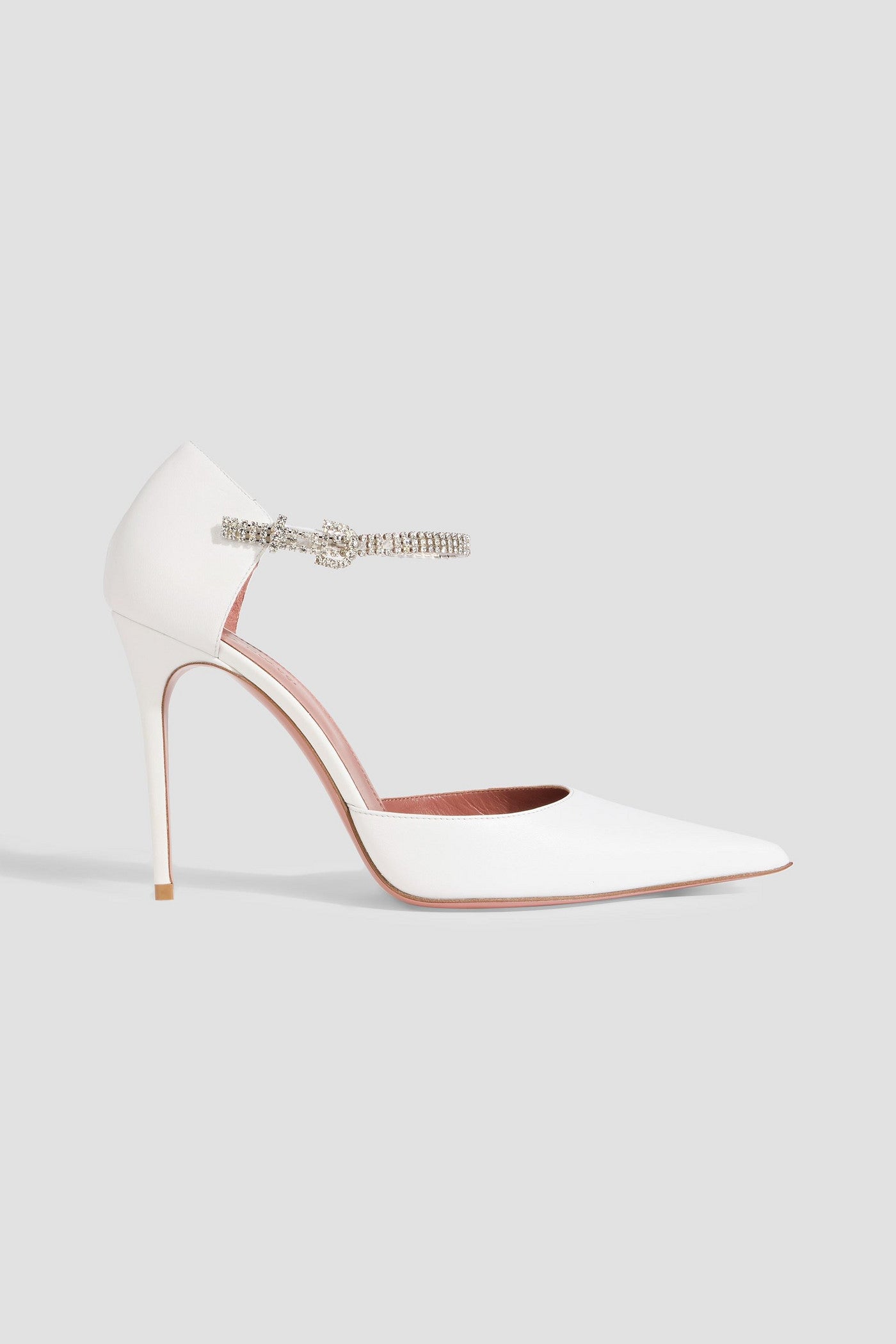 Amina Muaddi Ursina 105 Crystal-Embellished Leather Pumps White Women's