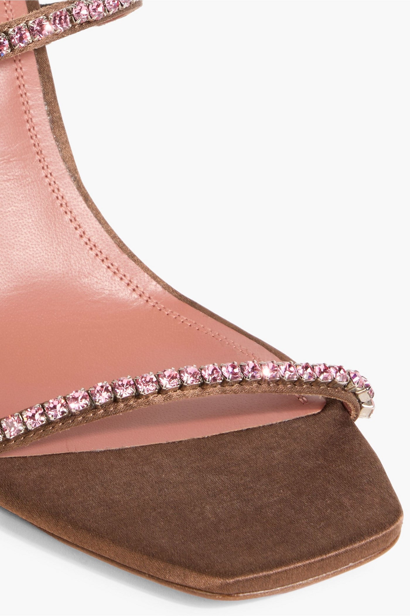 Amina Muaddi Gilda 95 Crystal-Embellished Satin Sandals Brown Women's