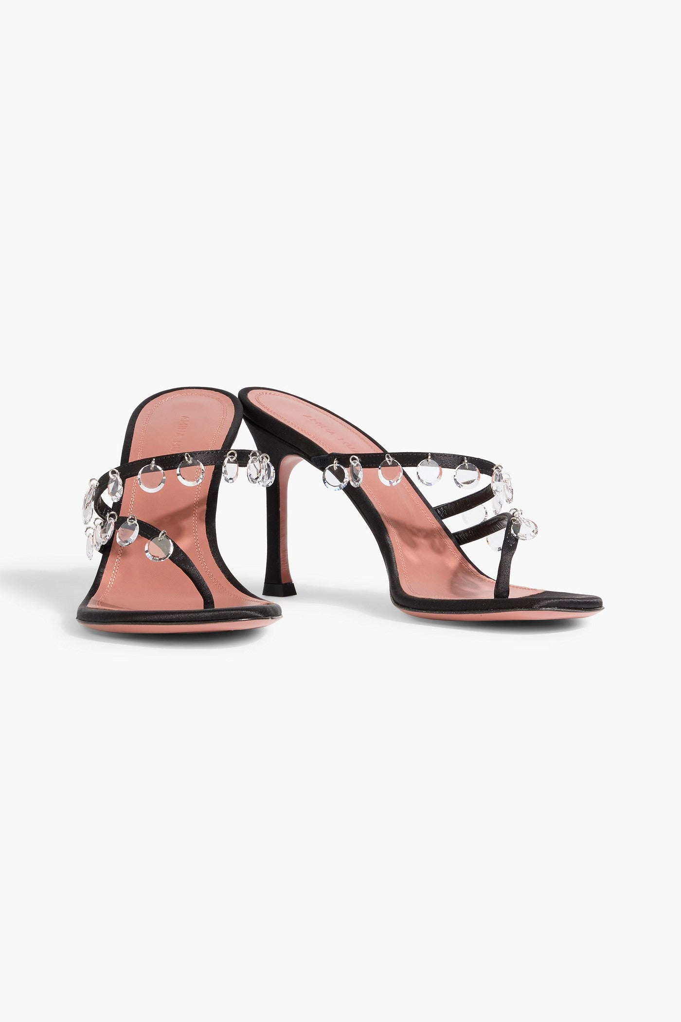 Amina Muaddi Tina Crystal-Embellished Satin Mules Black Women's