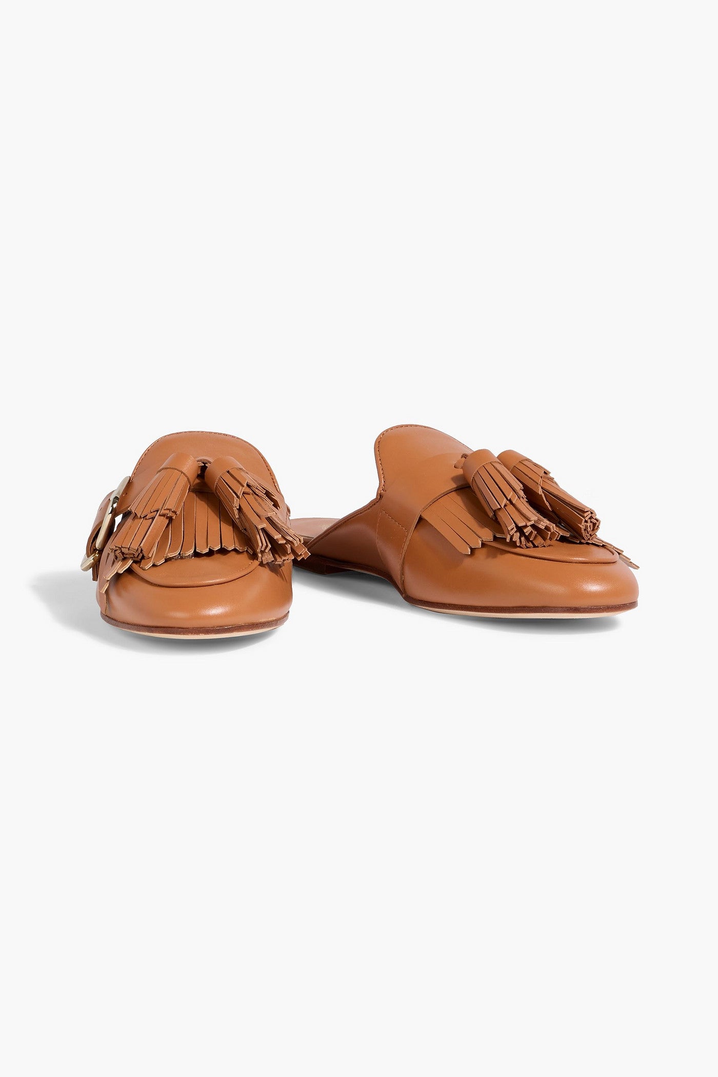 Tod's Fringed Leather Slippers Camel Women's