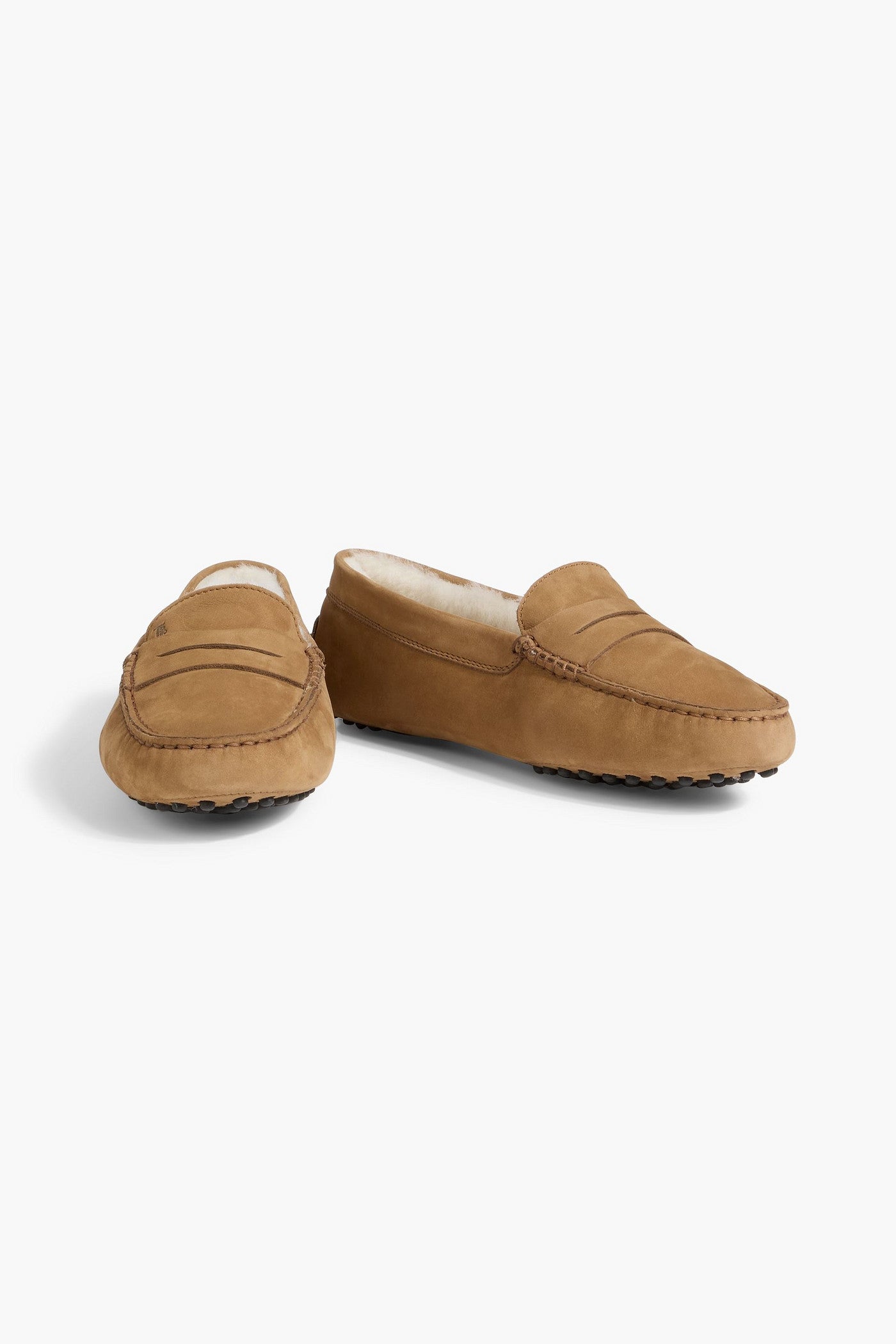 Tod's Gommino Shearling-Lined Suede Loafers Sand Women's