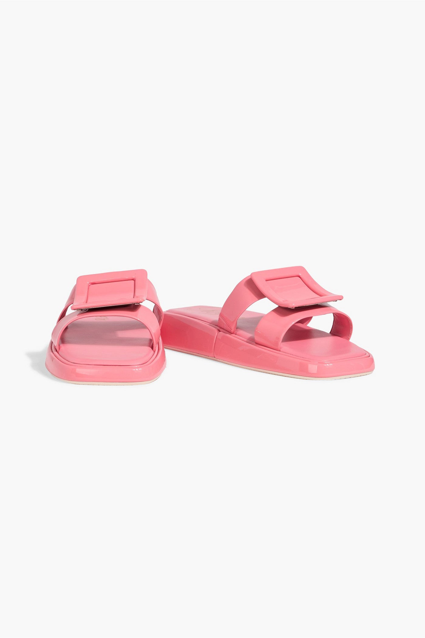 Roger Vivier Buckled Patent-Leather Slides Bubblegum Women's