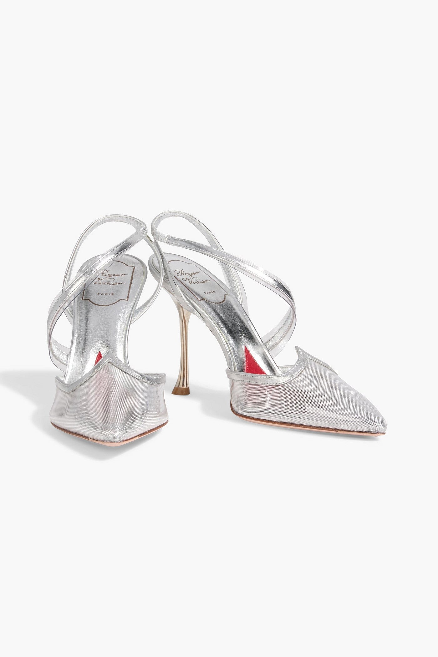 Roger Vivier I Love Vivier Metallic Leather-Trimmed Mesh And Pvc Slingback Pumps Silver Women's