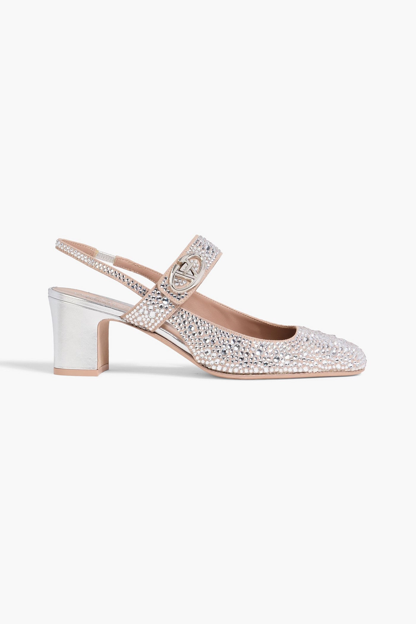 Valentino Garavani Vlogo Locker 60 Crystal-Embellished Slingback Pumps Silver Women's