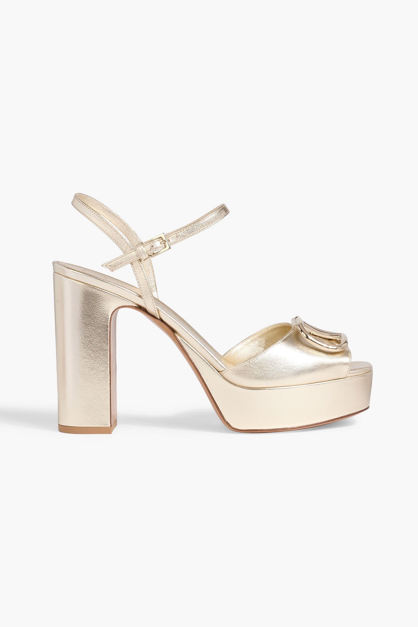 Valentino Garavani Vlogo Metallic Leather Platform Sandals Platinum Women's