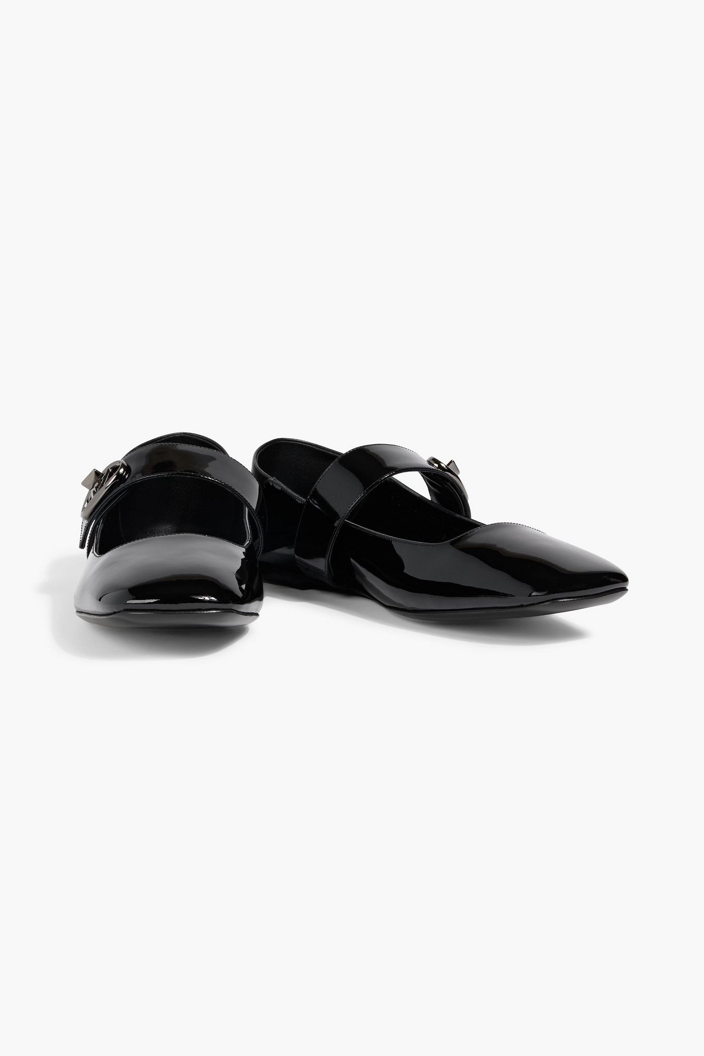 Valentino Garavani Vlogo Locker Patent-Leather Mary Jane Flats Black Women's