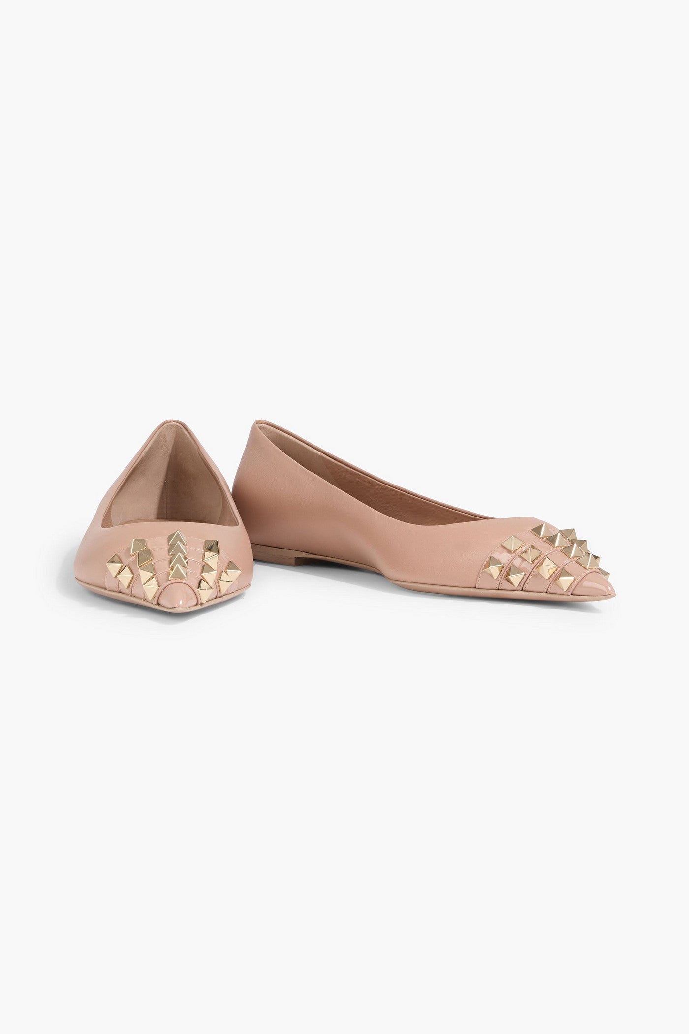 Valentino Garavani Rockstud Alcove Leather Point-Toe Flats Neutral Women's