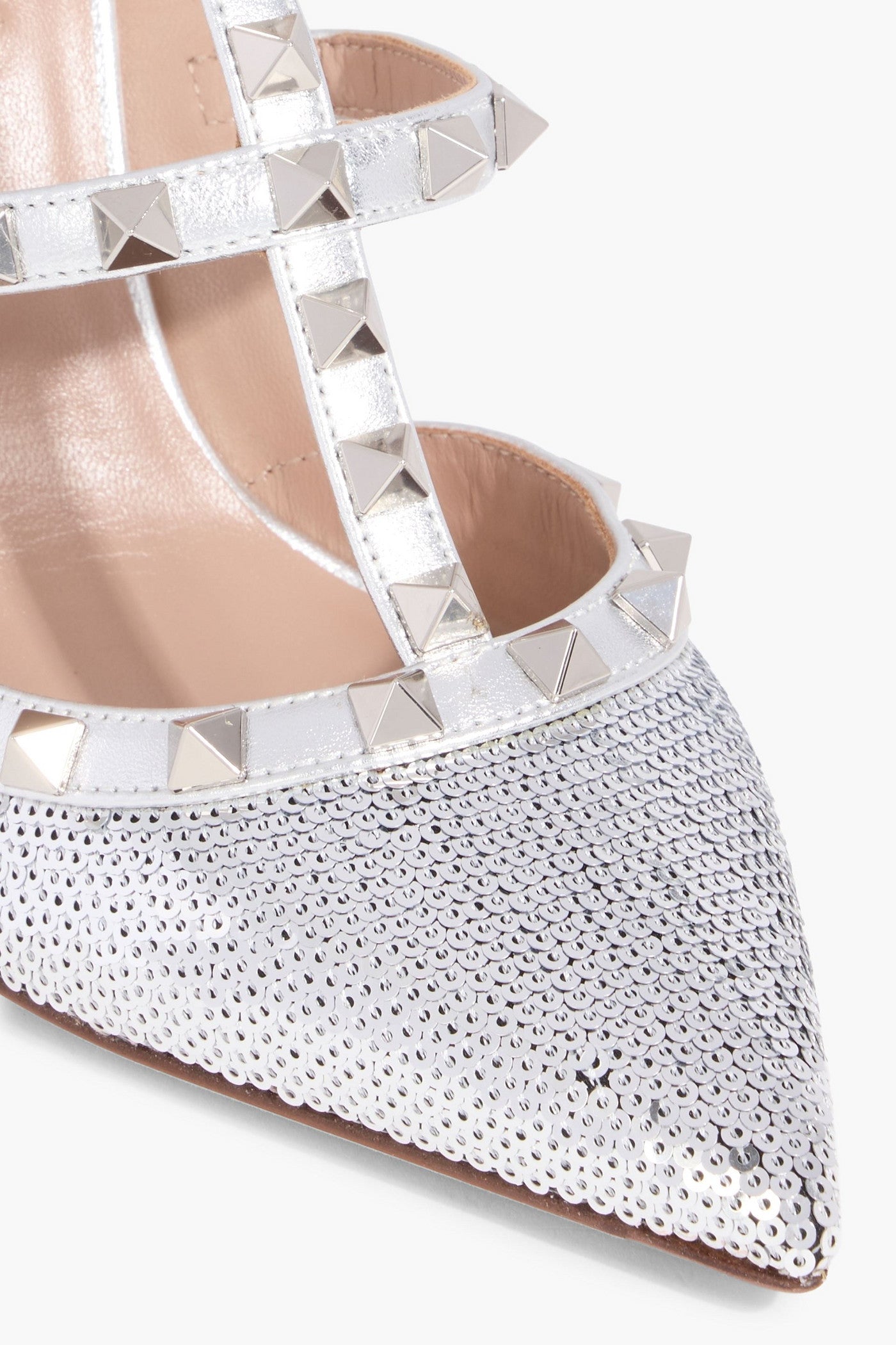 Valentino Garavani Rockstud 100 Sequined Metallic Leather Pumps Silver Women's