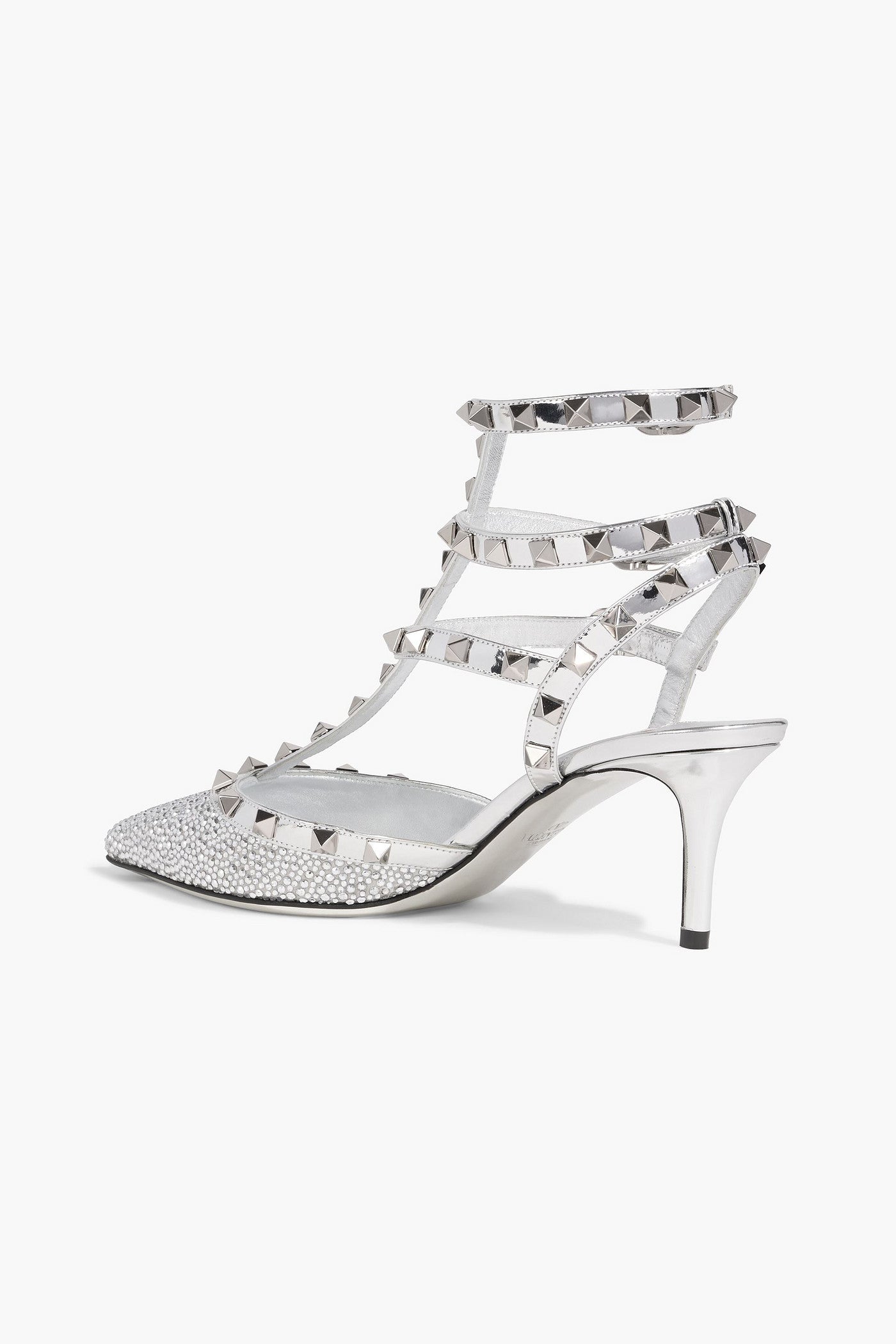Valentino Garavani Rockstud Crystal-Embellished Mirrored-Leather Pumps Silver Women's