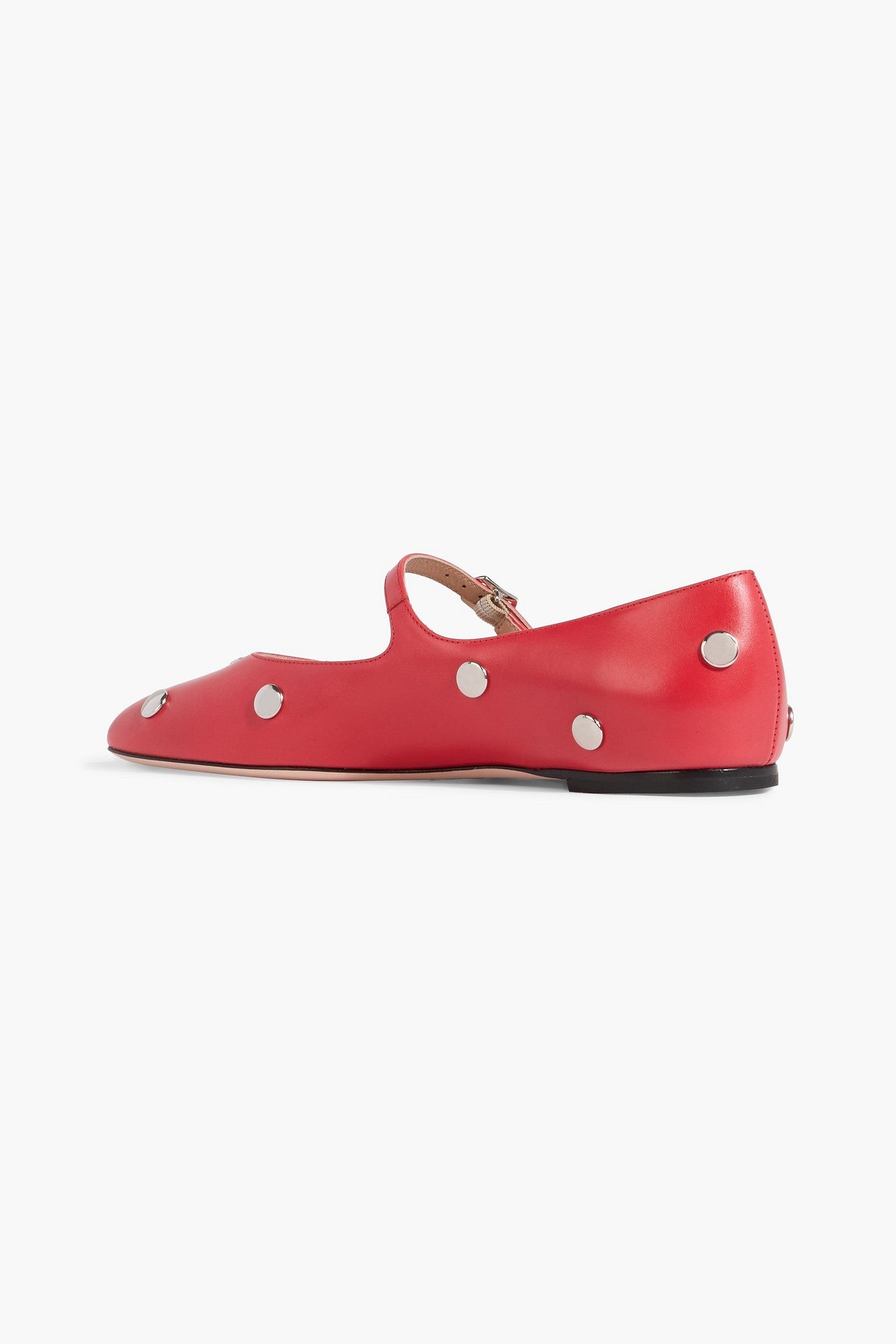 Bally Belkys Studded Leather Mary Jane Flats Red Women's