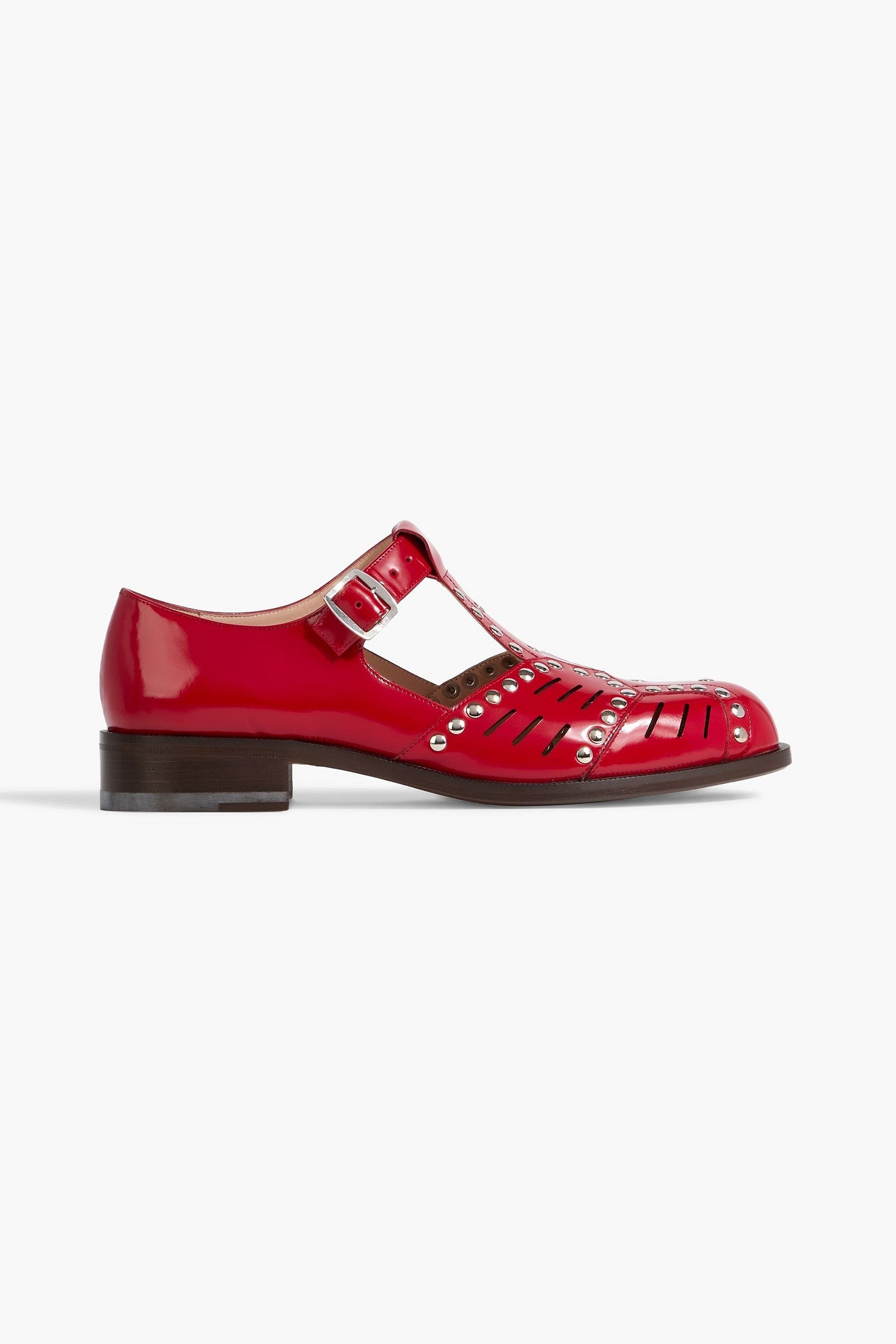 Bally Spiegel Studded Glossed-Leather Sandals Red Women's