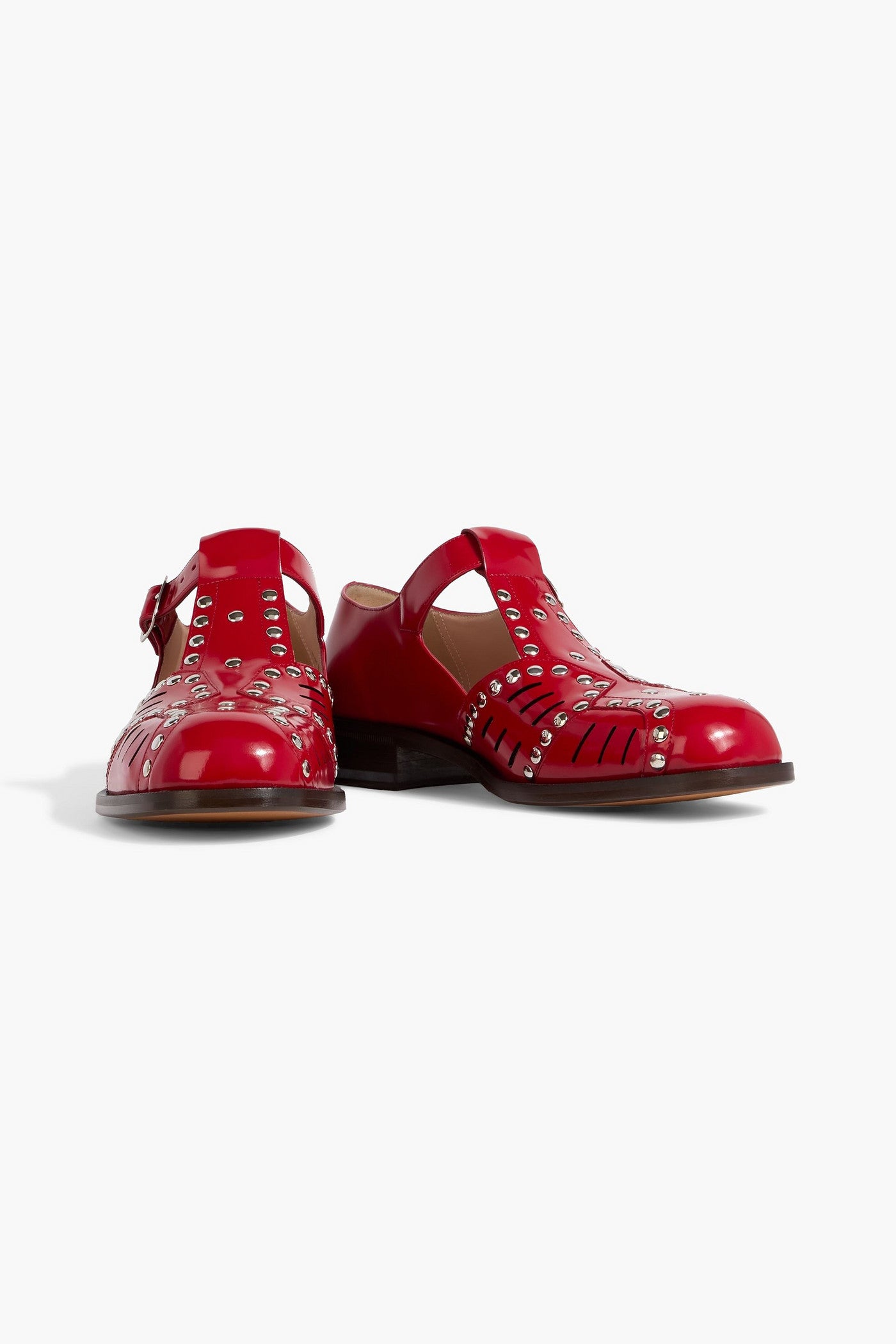Bally Spiegel Studded Glossed-Leather Sandals Red Women's
