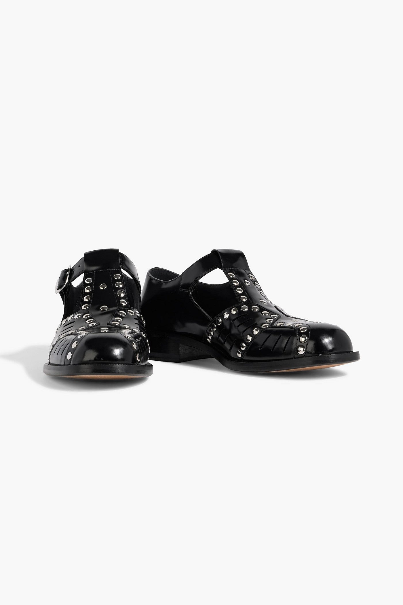 Bally Spiegel Studded Glossed-Leather Sandals Black Women's