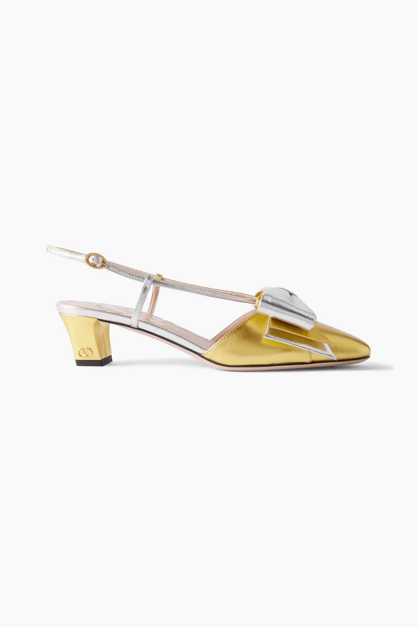 Valentino Garavani Bowbow Two-Tone Metallic Leather Pumps Gold Women's