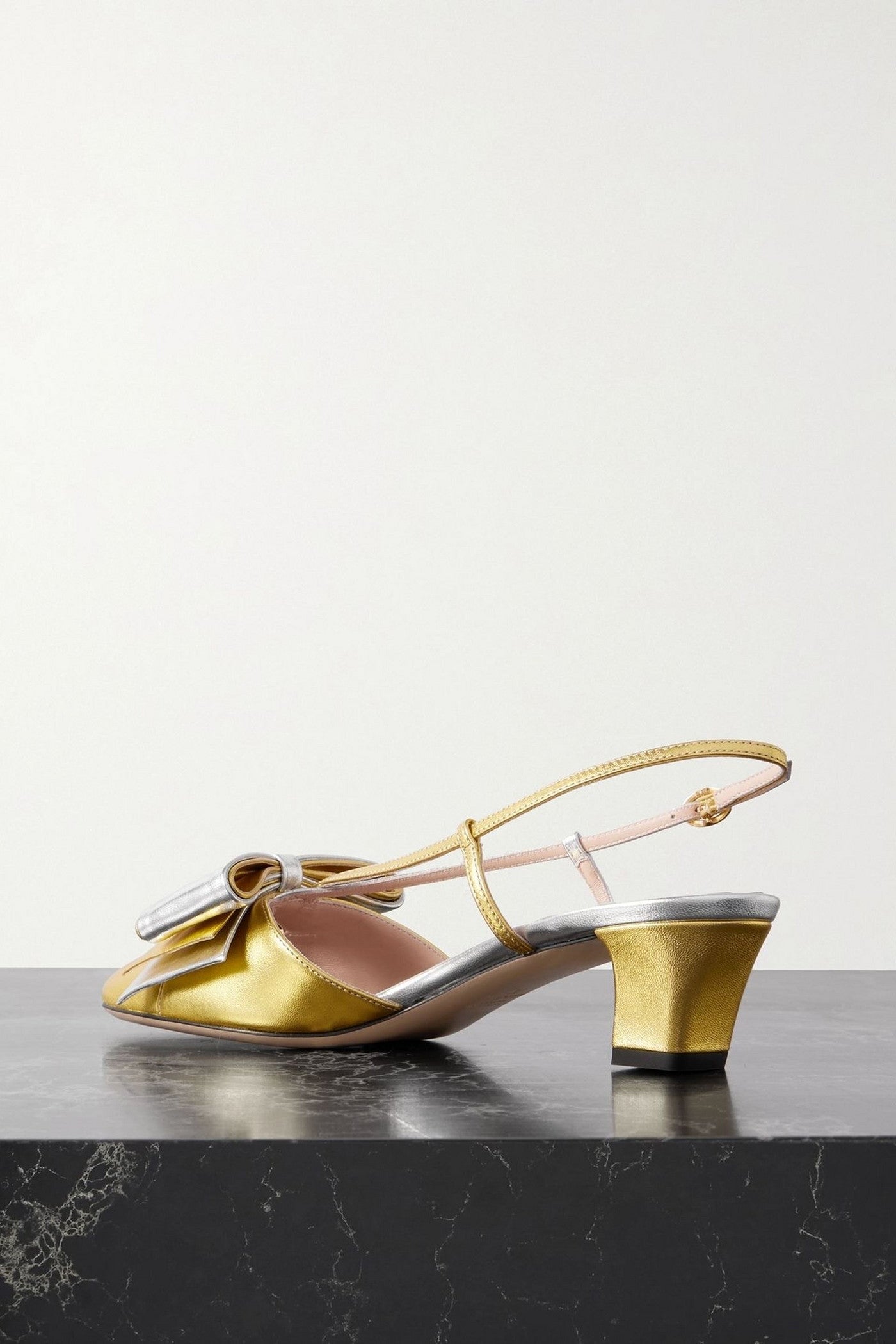 Valentino Garavani Bowbow Two-Tone Metallic Leather Pumps Gold Women's