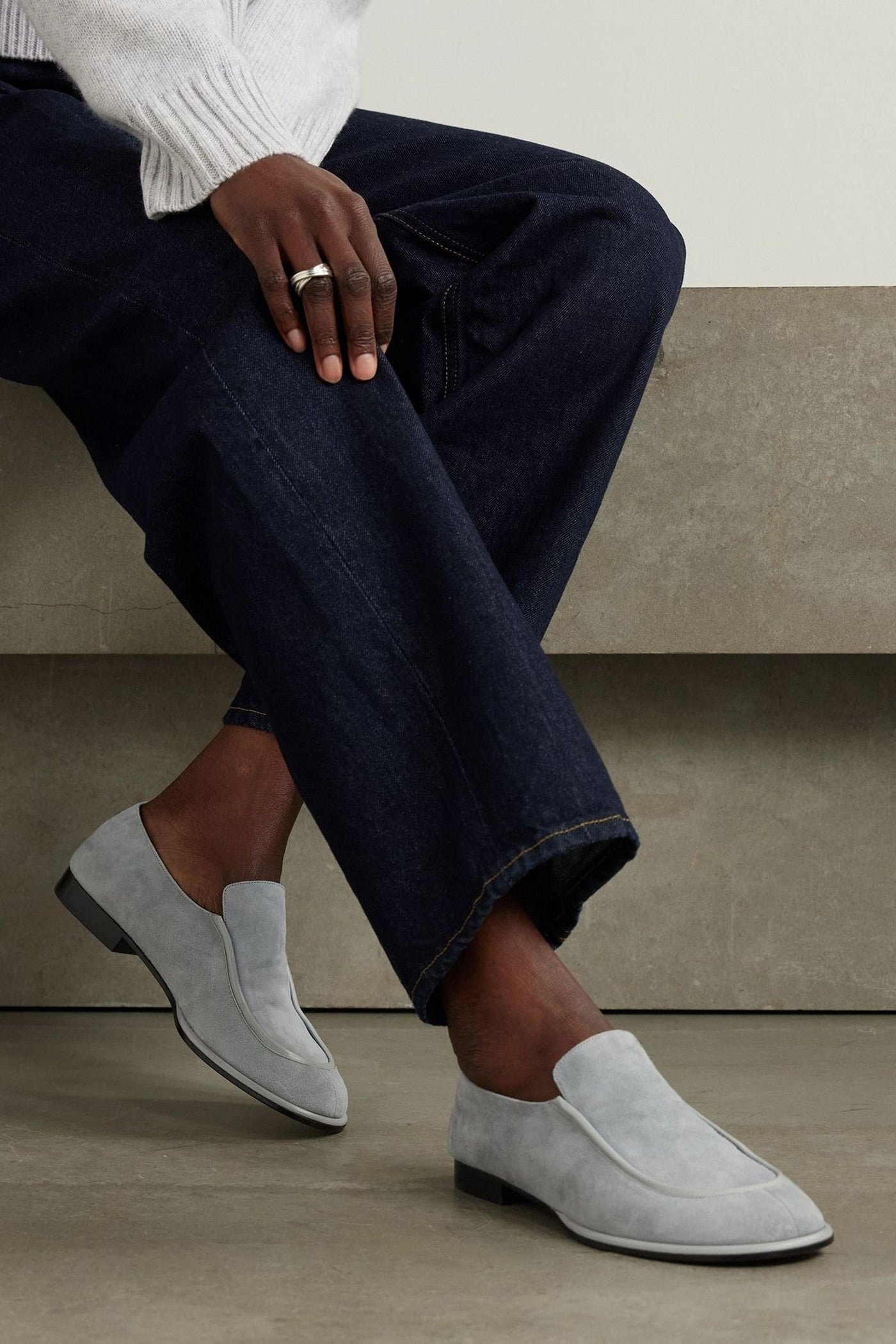 Neous Polaris Leather-Trimmed Suede Loafers Gray Women's