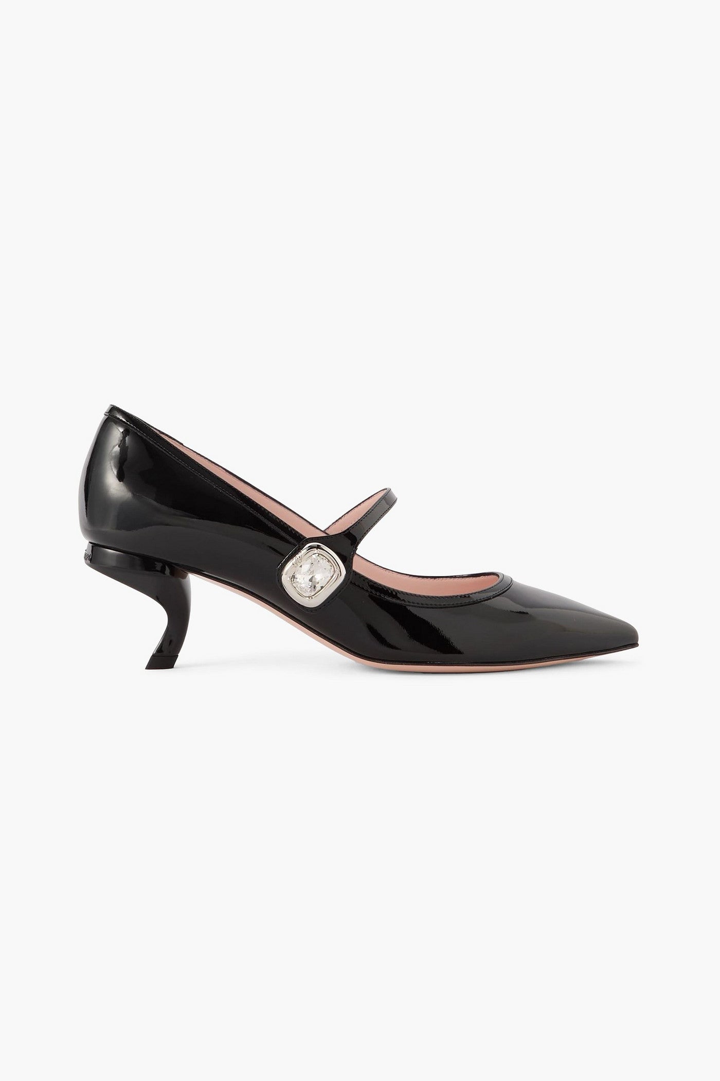 Roger Vivier Virgule 55 Crystal-Embellished Patent-Leather Mary Jane Pumps Black Women's