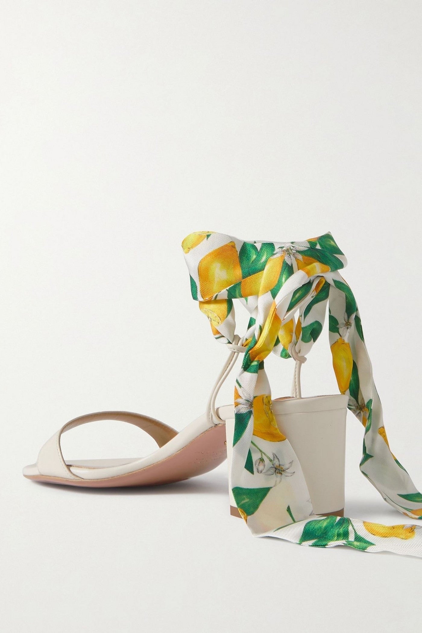 Aquazzura Twilly 50 Printed Silk Twill-Trimmed Leather Sandals White Women's