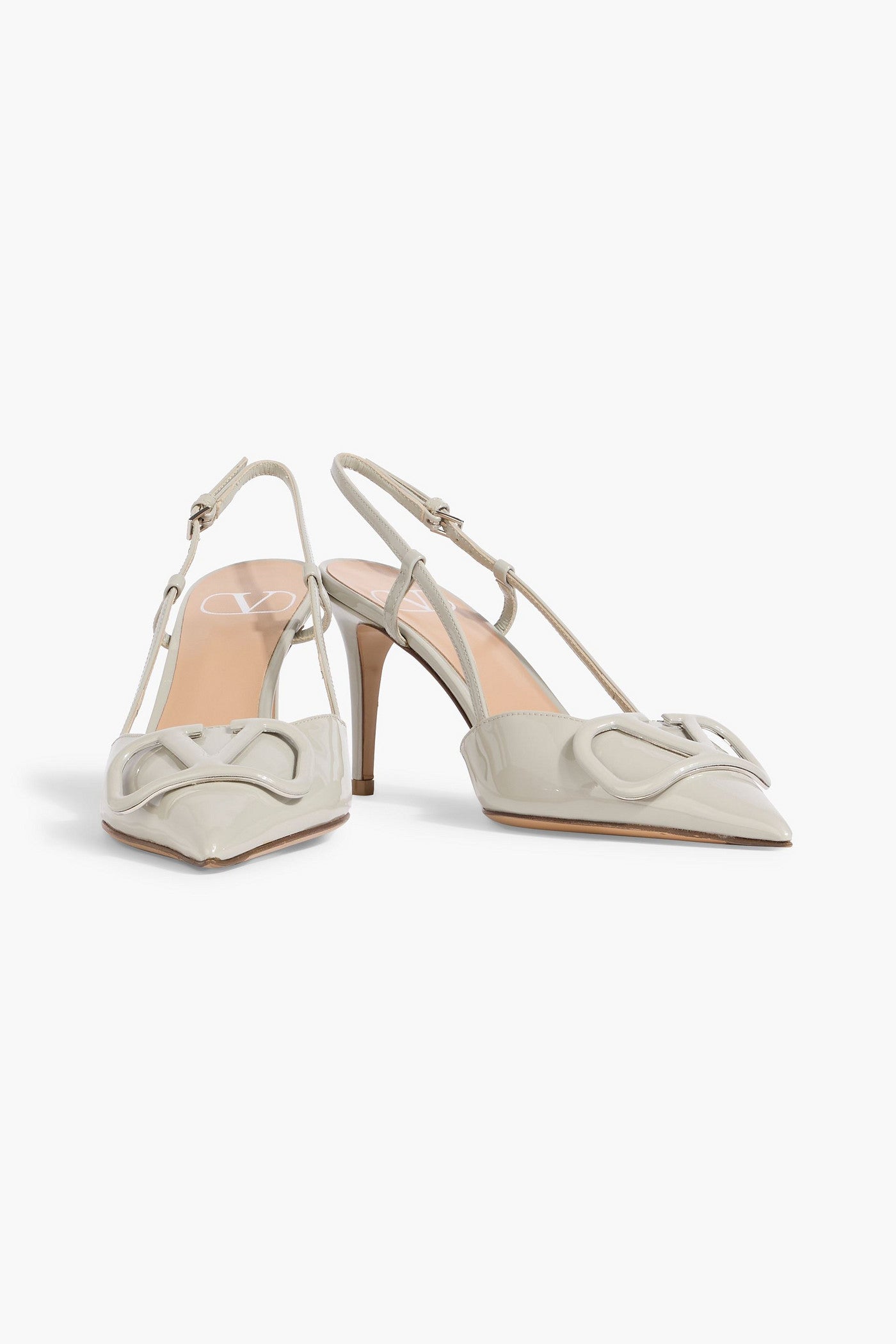 Valentino Garavani Vlogo Signature Patent-Leather Slingback Pumps Light Gray Women's