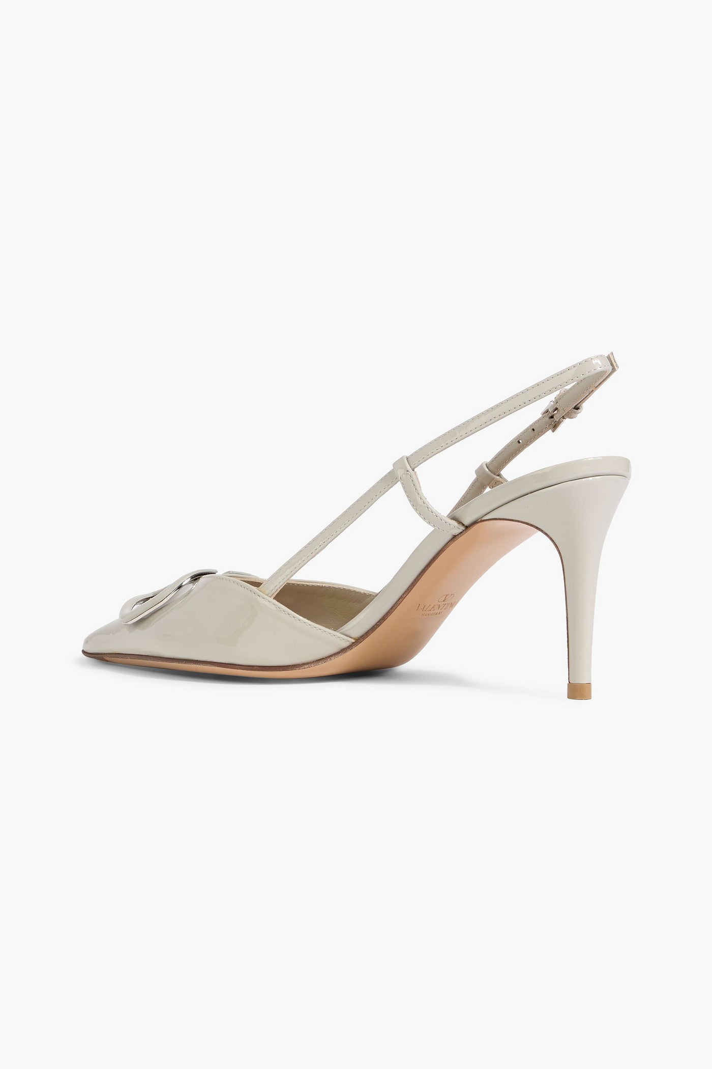 Valentino Garavani Vlogo Signature Patent-Leather Slingback Pumps Light Gray Women's