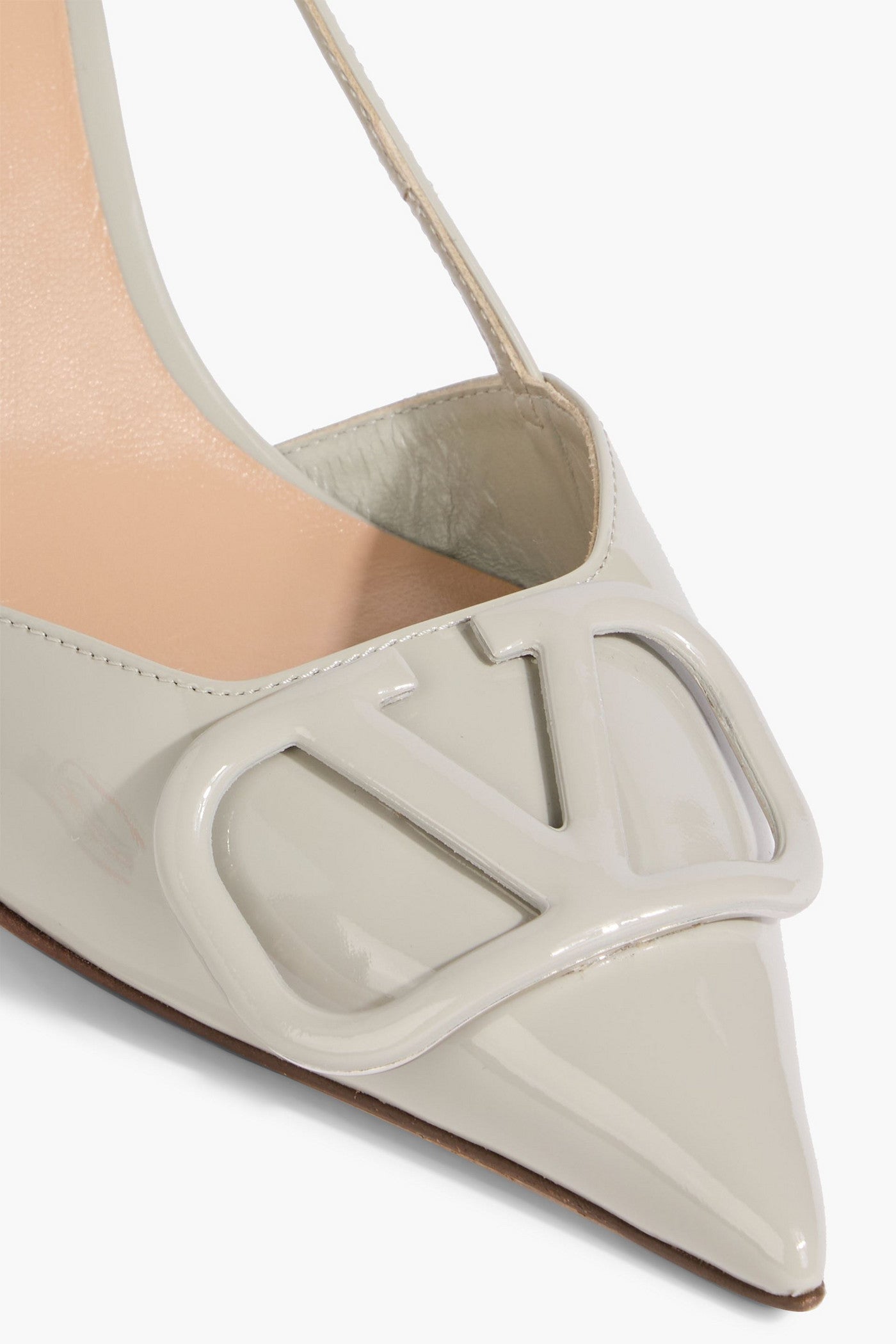 Valentino Garavani Vlogo Signature Patent-Leather Slingback Pumps Light Gray Women's