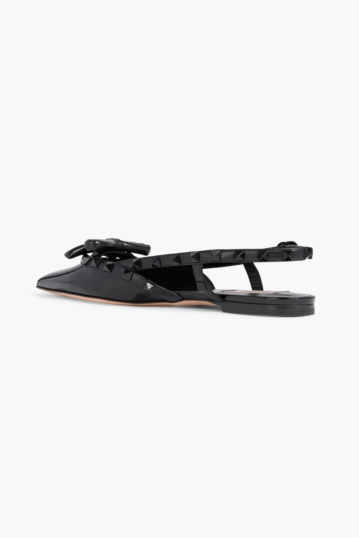 Valentino Garavani Rockstud Bow Patent-Leather Slingback Point-Toe Flats Black Women's