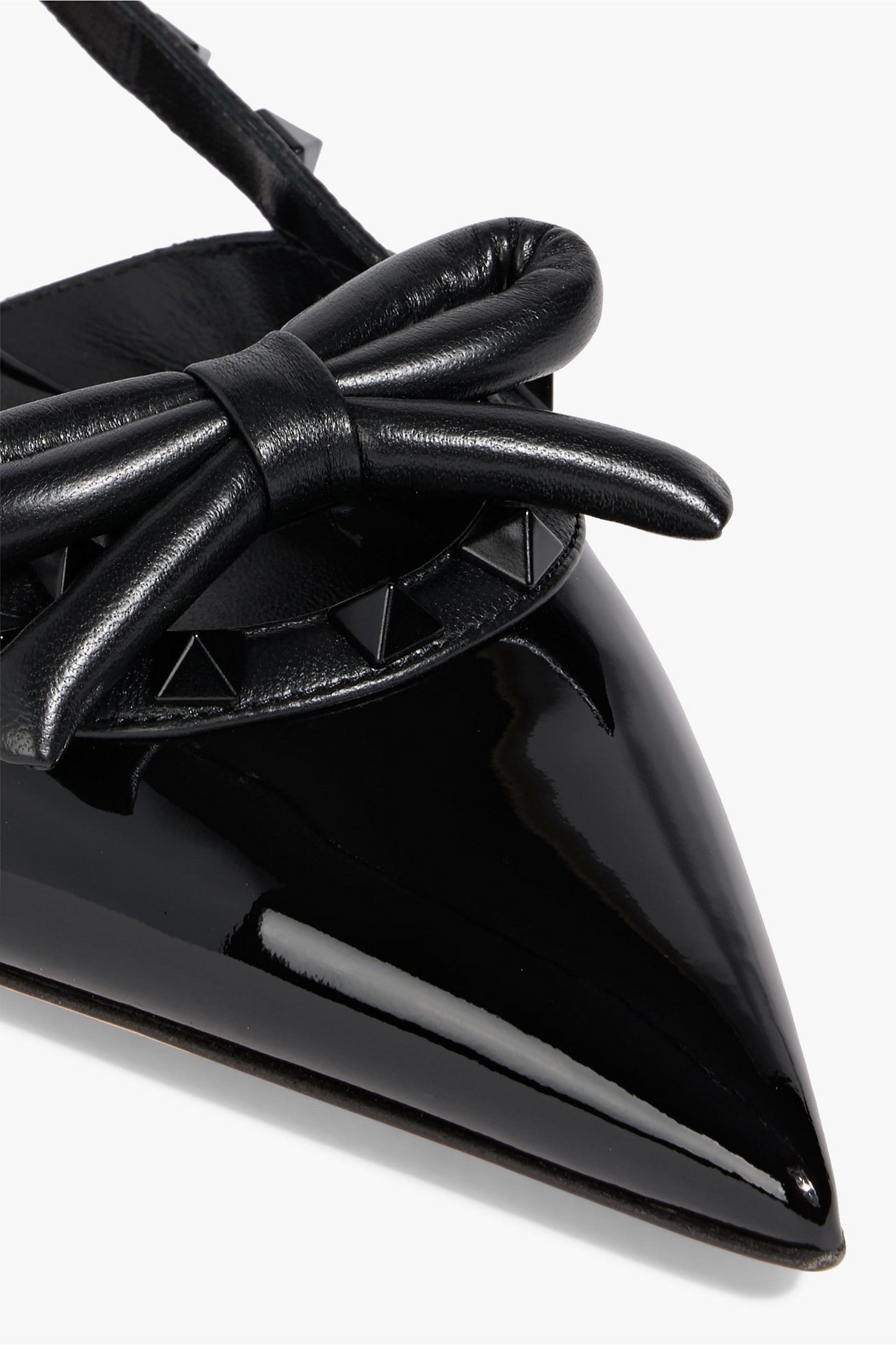 Valentino Garavani Rockstud Bow Patent-Leather Slingback Point-Toe Flats Black Women's
